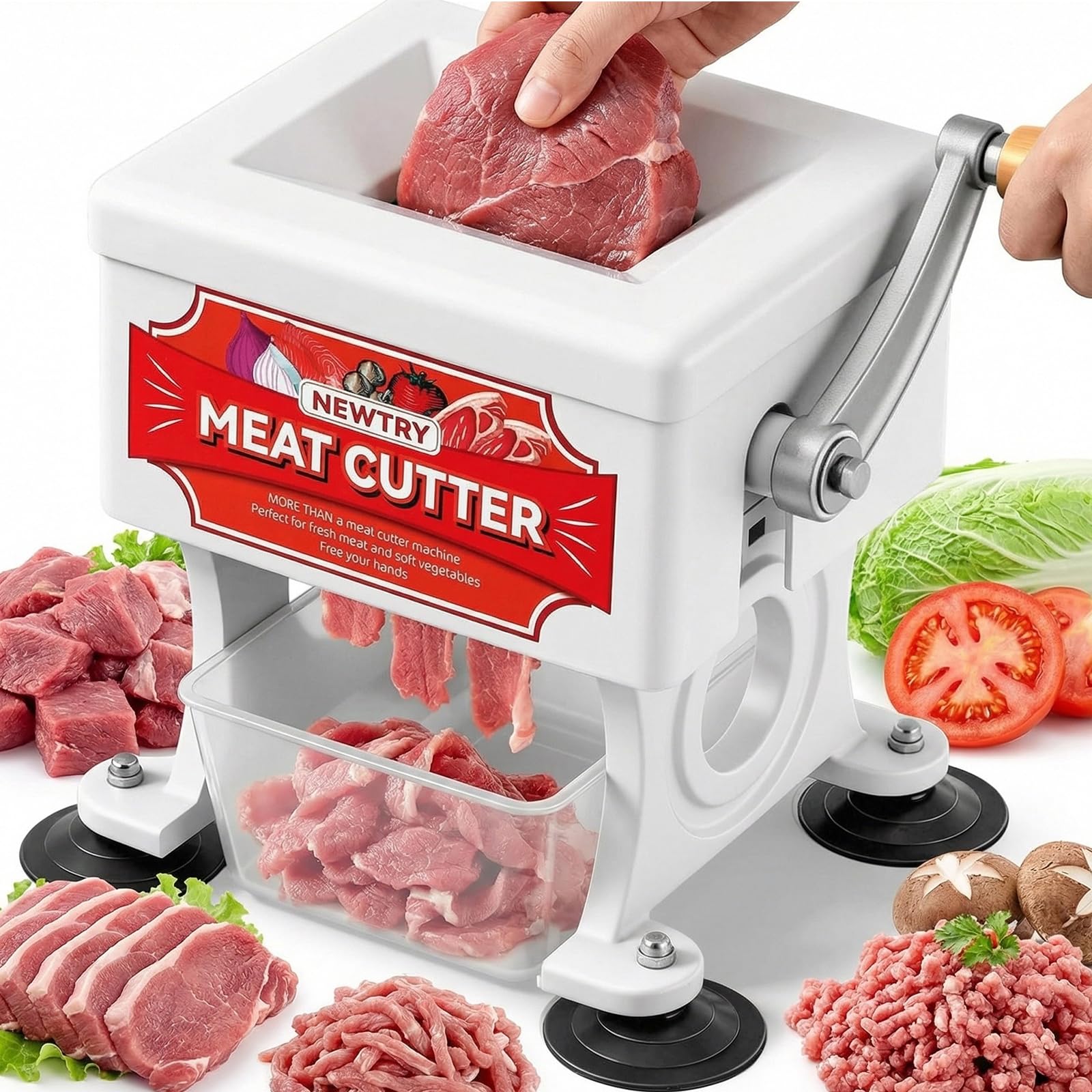 NEWTRY Trancheuse viande manuelle 2,5mm coupe dés Gastro Cuisine | Acier inoxydable, durable, facile à nettoyer, lame amovible, pour boucheries, restaurants, haute efficacité, usage intensif