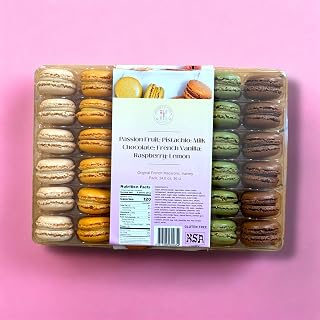 Miriam's Kitchen French Macarons Variety Pack, 36 Gourmet Cookies 14.8oz - Passion Fruit, Pistachio, Vanilla, Raspberry, Lemon, Milk Chocolate