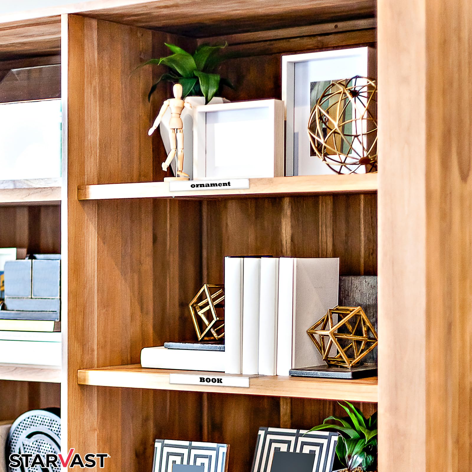 STARVAST 45 Stück Regal Etikettenhalter, Bücherregal Zubehör für Regalbeschriftung, Transparente Etikettenhalter zum Klemmen für Bibliothek, Büro & Lager (20 x 13 cm)