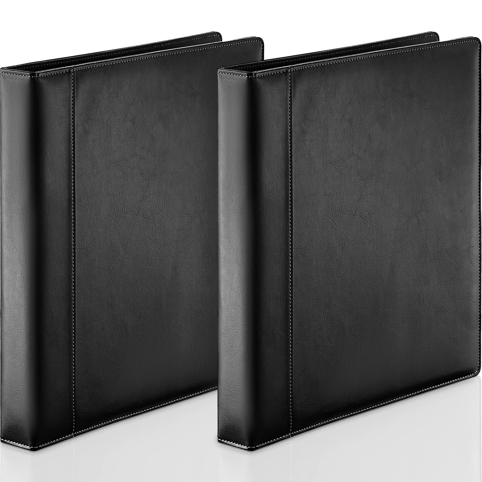 Marspark 2 Pcs Vintage Hardback 3 Ring Binder Professional Leather Binder Organizer Letter Size 8.5 x 11 Documents Round Rings Holds 200 Sheets with 2 Inner Pockets(1 Inch,Black) — image 1