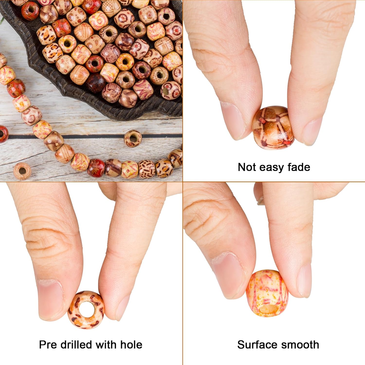 100 Pcs Large Hole Wooden Beads, Random Colors Wooden Loose Spacer Beads, Vintage Wood Hair Bead for Macrame, Necklace, Bracelet, DIY Craft, Hair, Handmade Decor (11X12mm) - Image 3