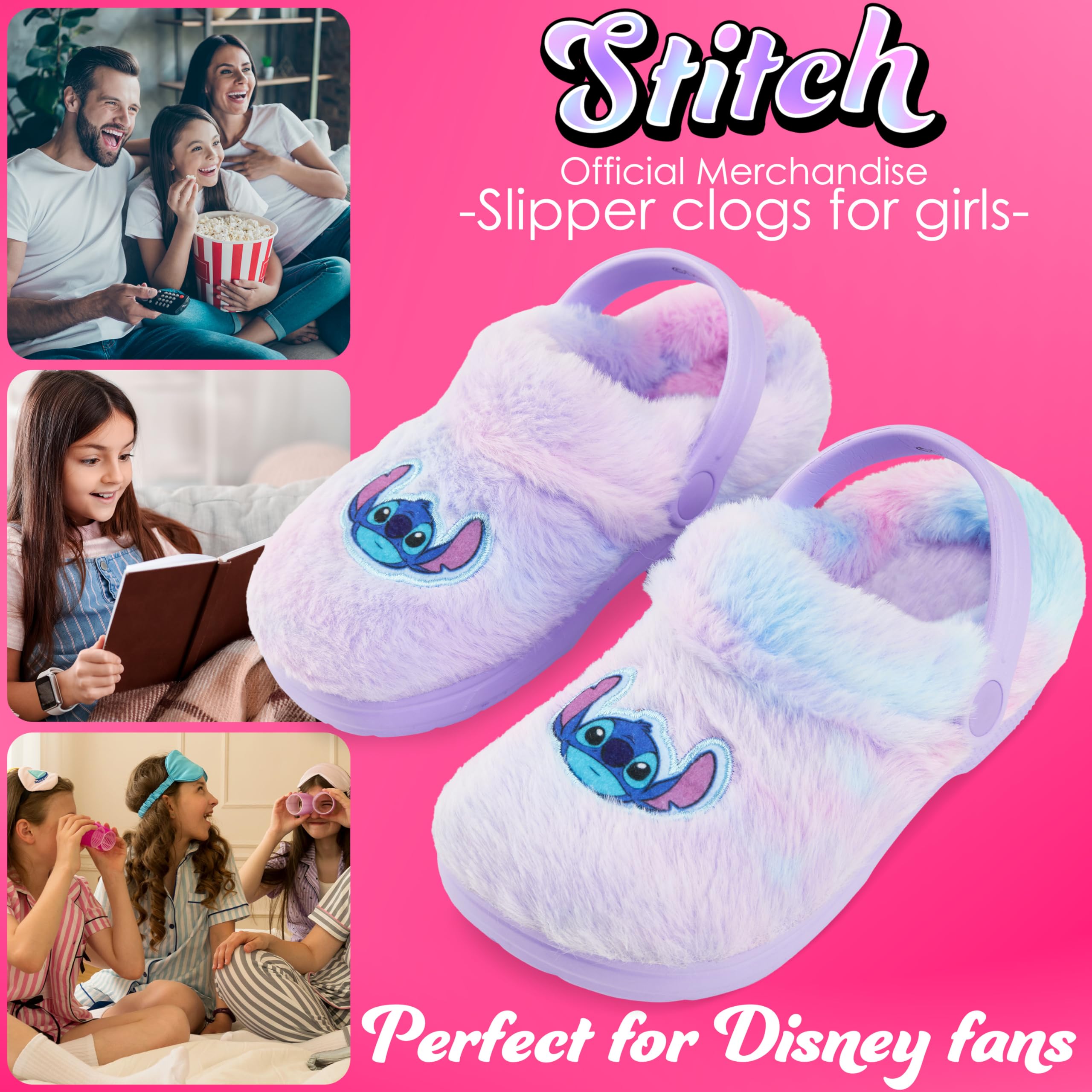 Disney Stitch Sabots Enfant Fille, EU 28-37, Chaussures de Jardin et Intérieur, Semelle Antidérapante en Fausse Fourrure (28 EU, Violet)