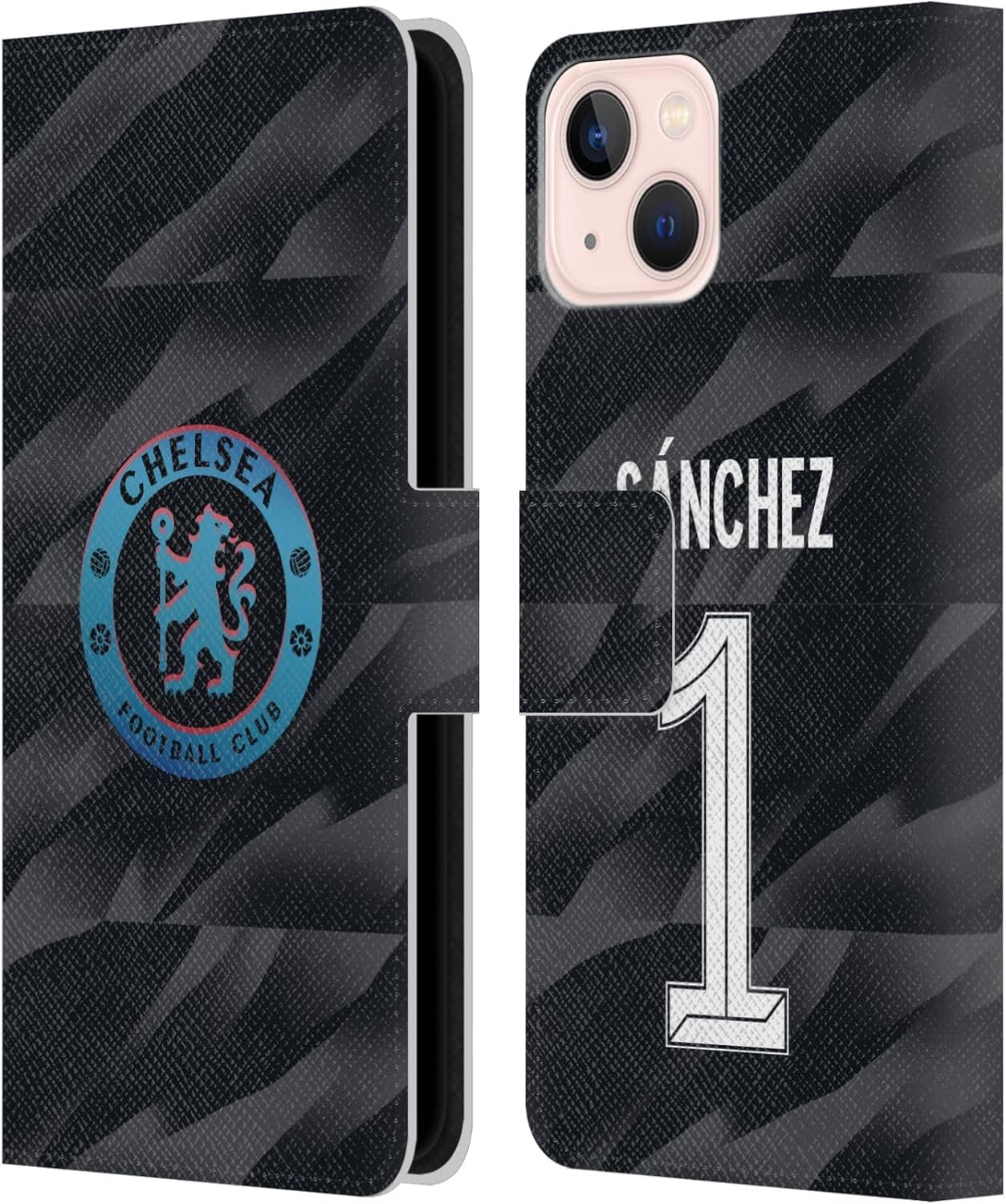 Head Case Designs Officially Licensed Chelsea Football Club Robert Sánchez 2023/24 Players Home Kit Leather Flip Case Compatible with Apple iPhone 13