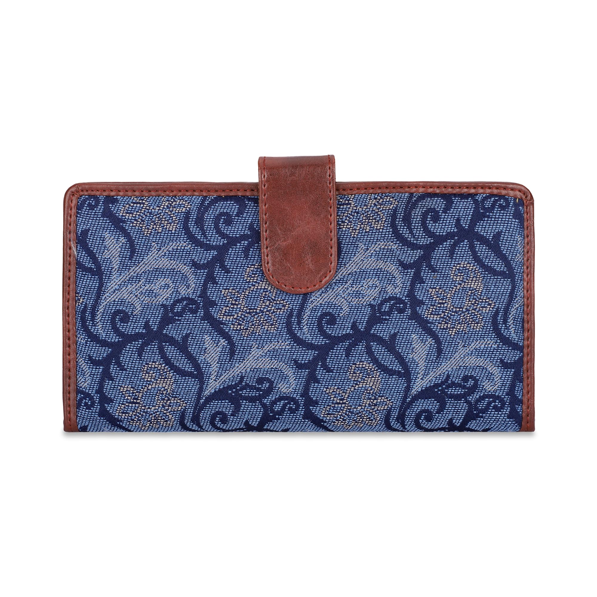 Voyage Vault Series Tapestry Fabric & Faux Leather Unisex Dual Passport Wallet Travel Document & Cash Organizer with Multiple Card Holder Slots & Button Flap Closure (Blue-Floral)-image-17