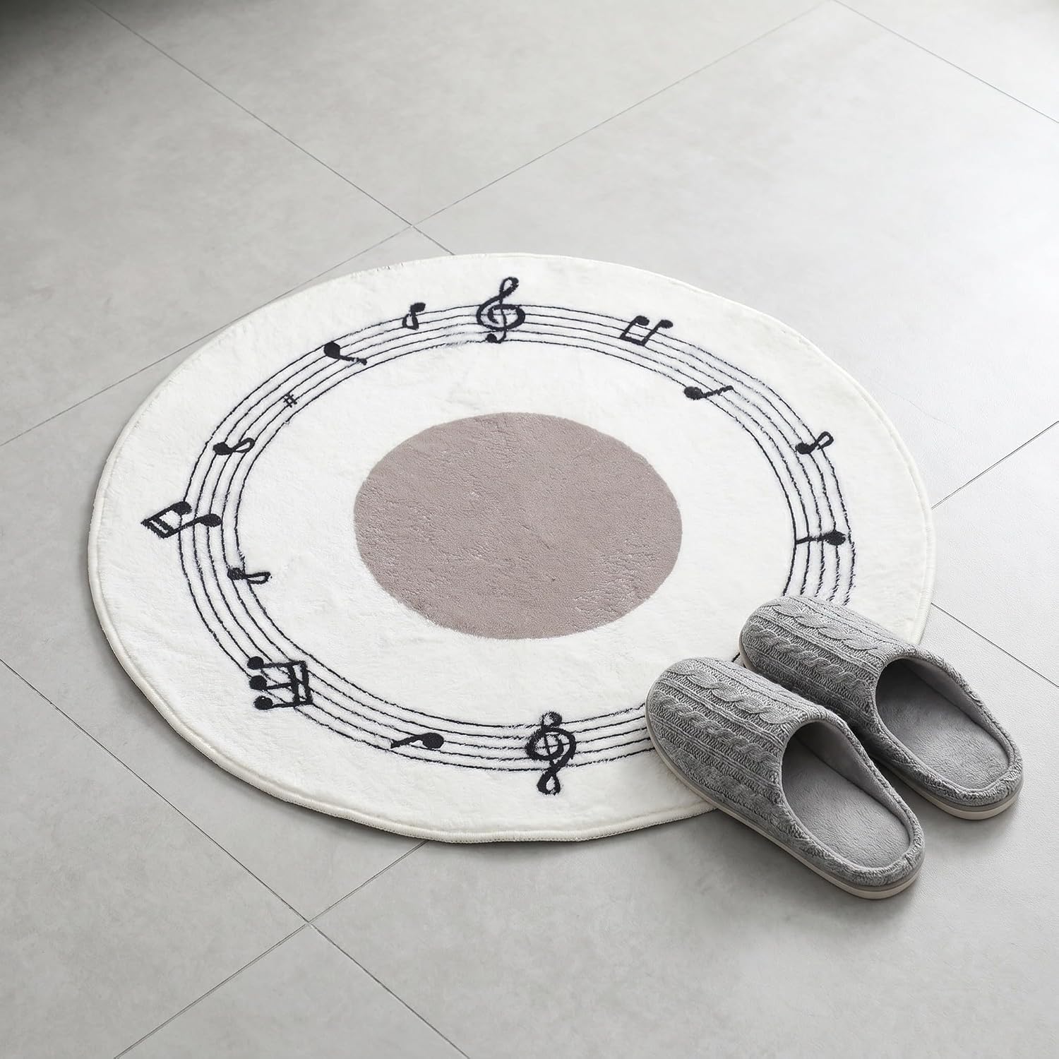 Music Floor Mat Round 23.6 Inch Polyester Fiber Non Slip Rug