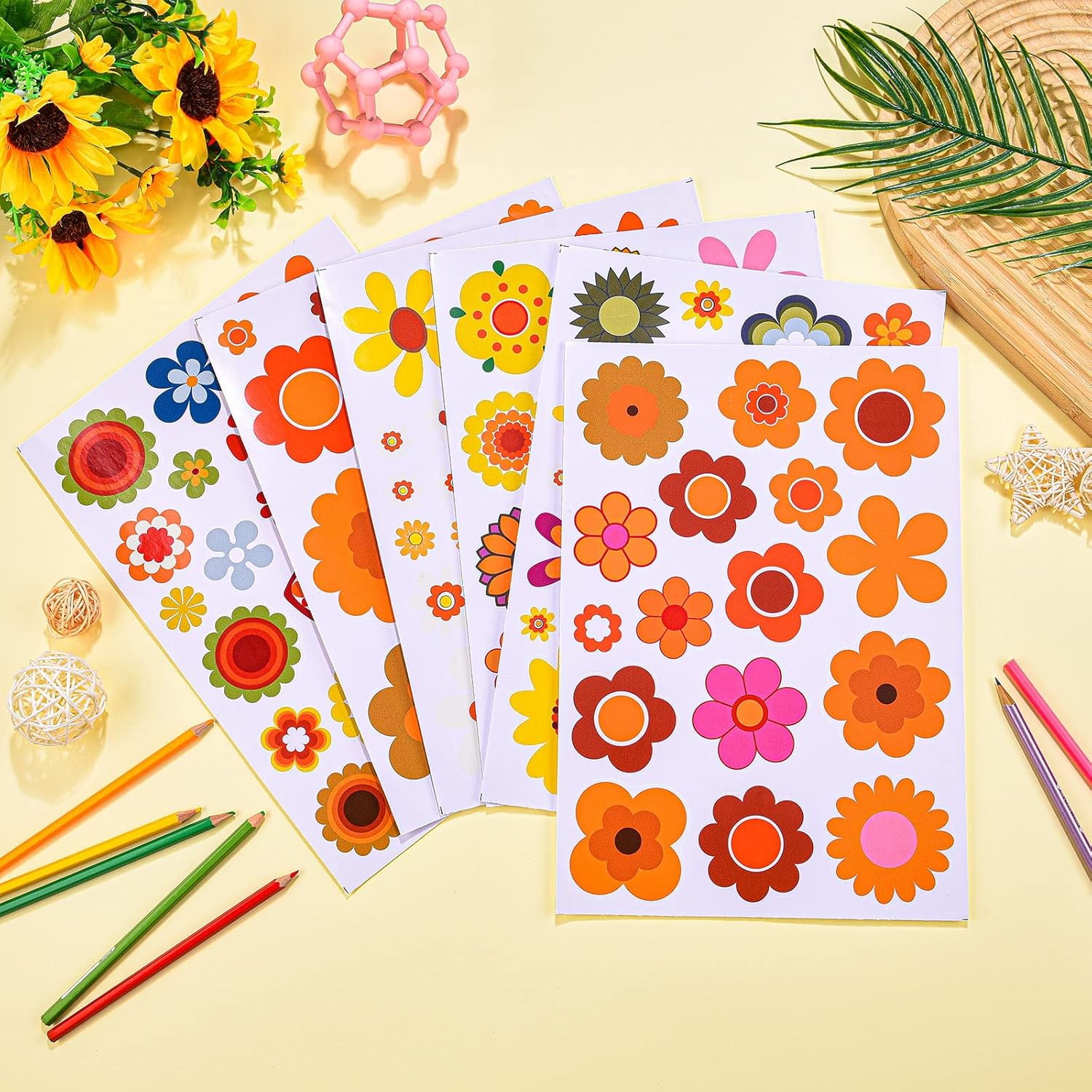 Leinuosen Daisy Stickers 135 Pcs Flower Car Decals 60's Hippie Stickers Daisy Vinyl Retro Groovy Flower Decals for Car Laptops Skateboards Luggage Wall Window Decoration - Image 2