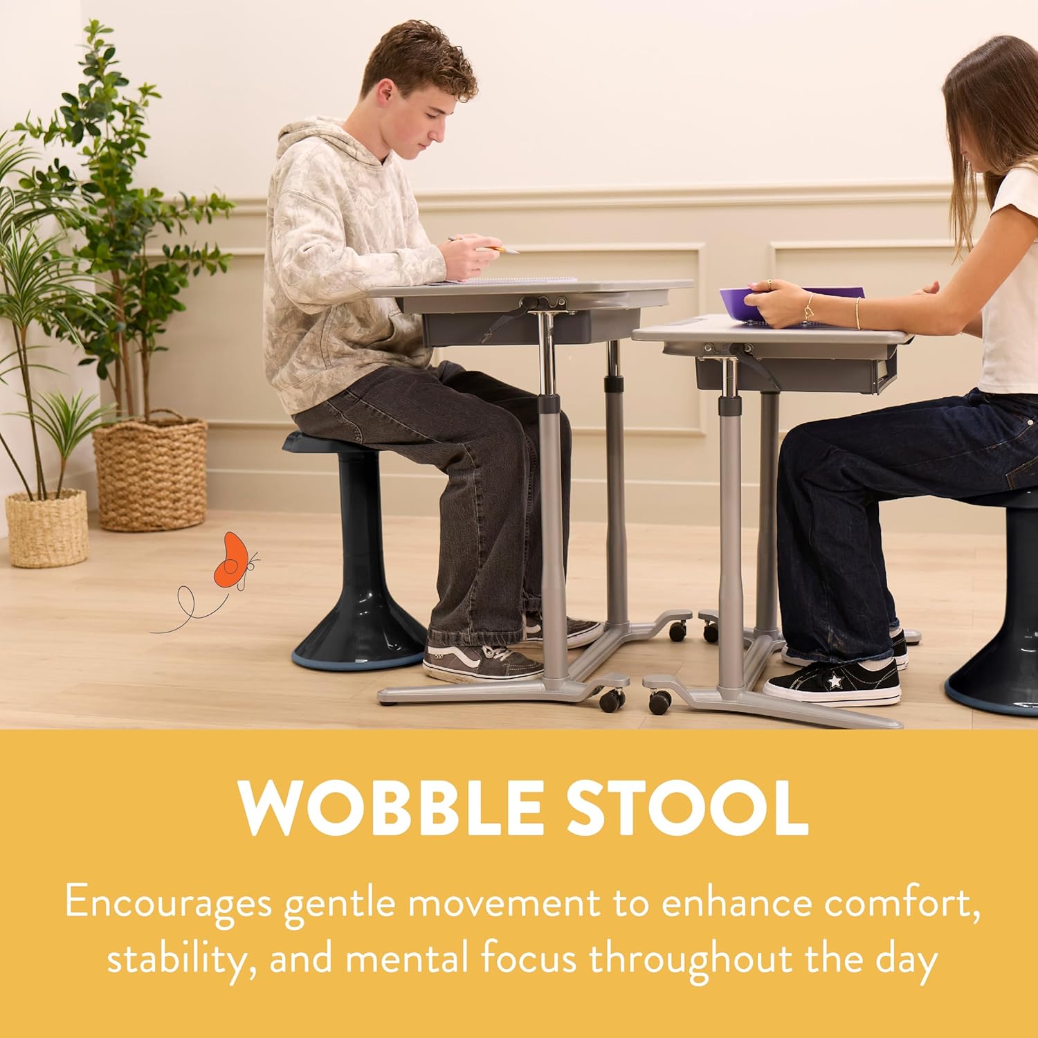 Wobble Sensory Stool, 20in Seat Height, Flexible Seating, Black