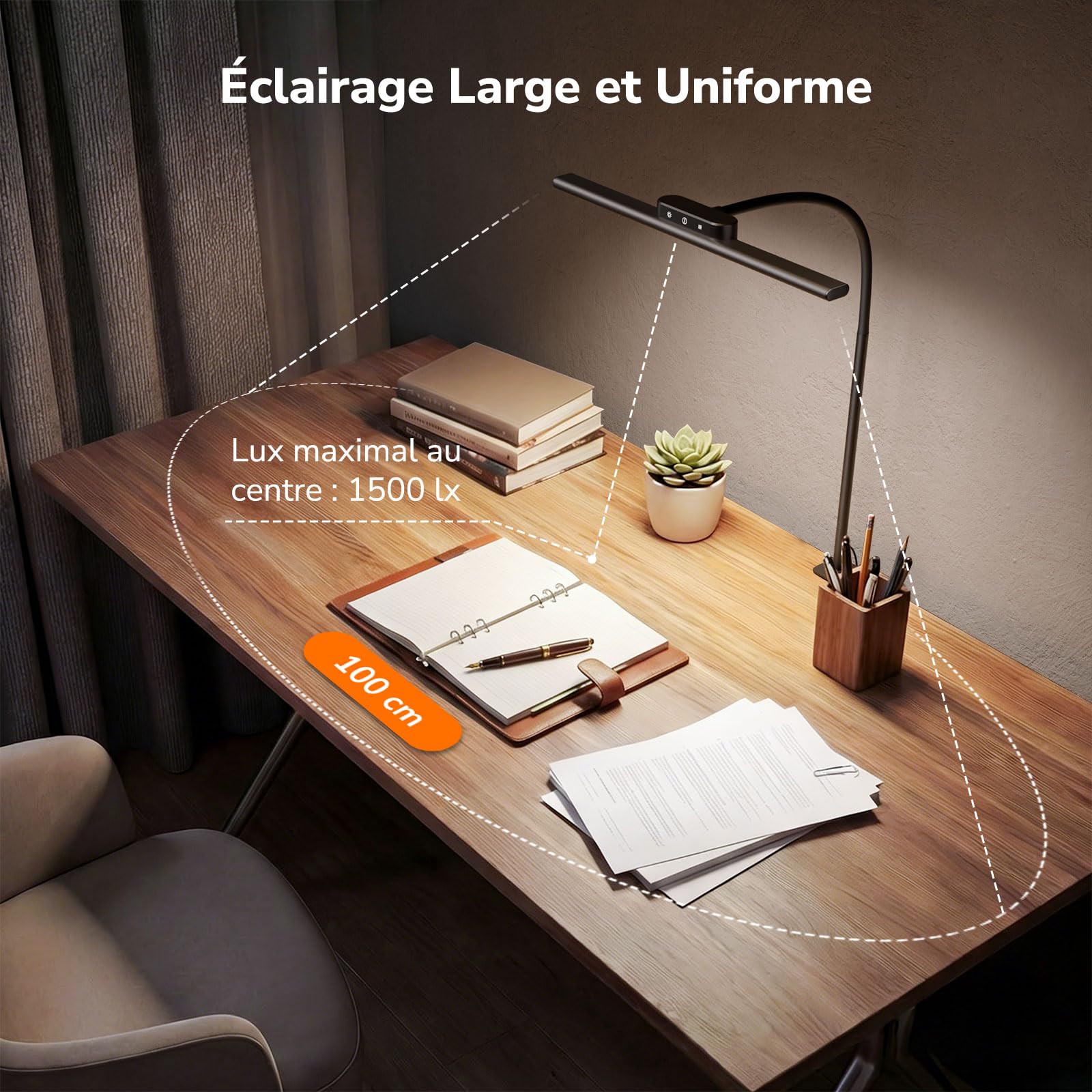 Lepro Lampe de Bureau, Flexible et Réglable Confortable pour les Yeux Gain de Place Large Plage d'éclairage 11W Lampe Bureau Pince, 5 Modes de Couleur et 5 Luminosité, Noir