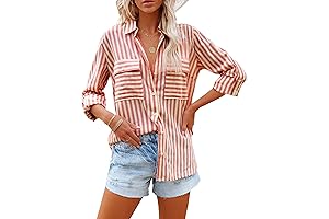 Striped Style: V-Neck Button-Down Shirt with Pockets