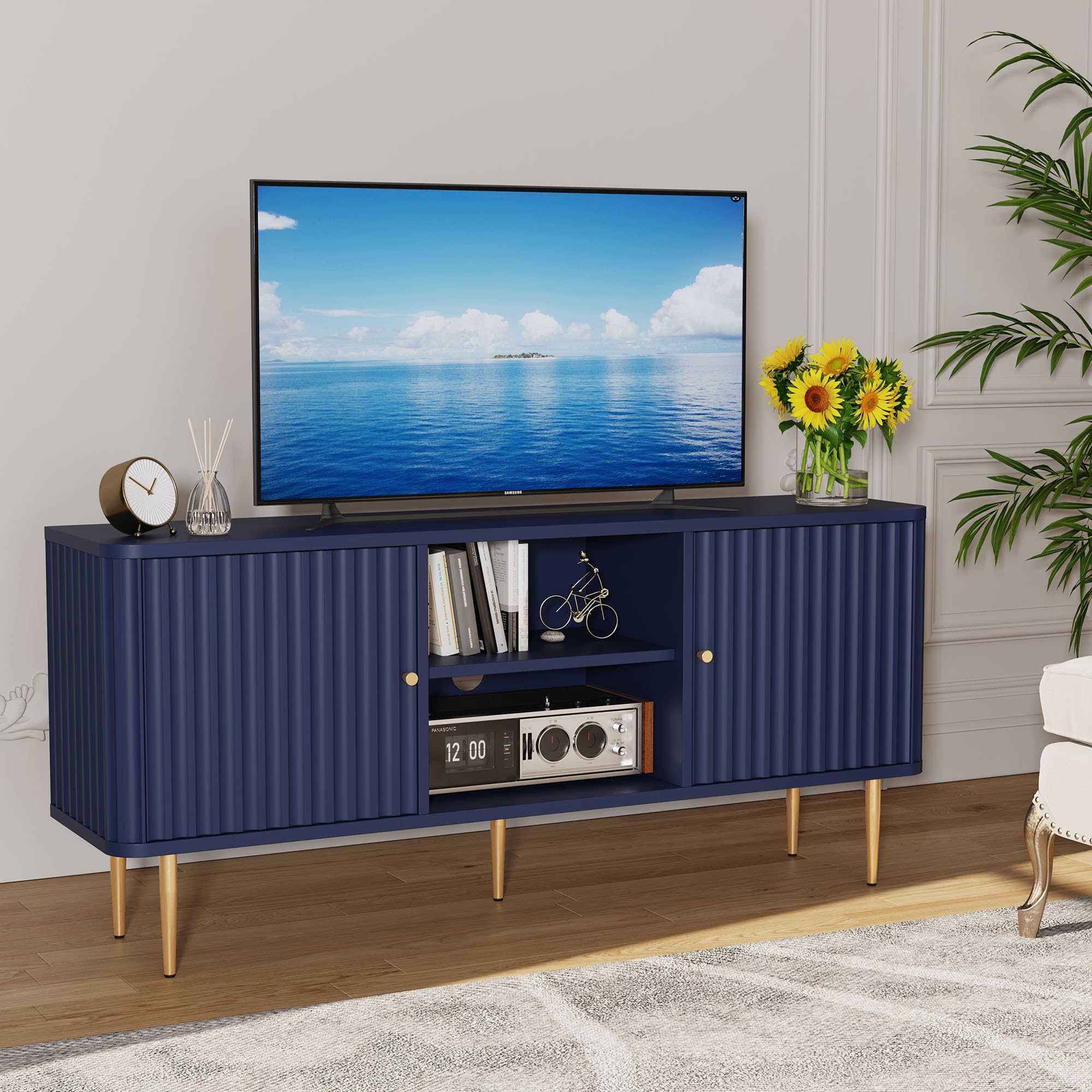 Mobile TV Soggiorno con 2 Ante, Mobile Porta TV Moderno in Legno per TV 55 Pollici fino a 65", Mobile TV Basso per Soggiorno, Camera da Letto