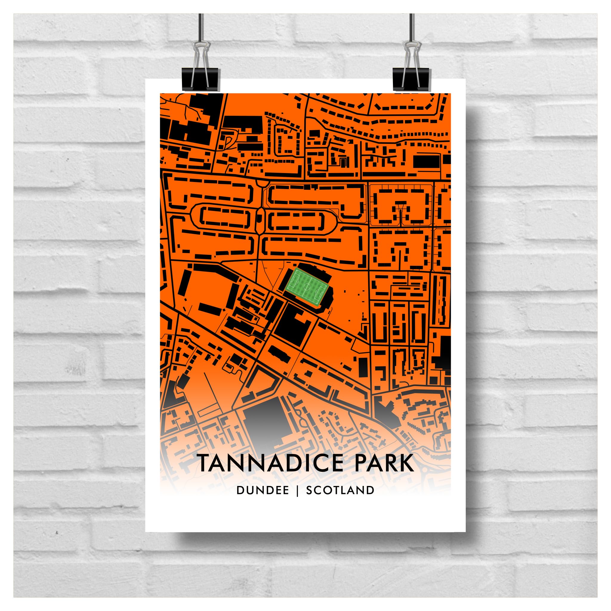 GroundDesigns DUNDEE UNITED Football Gift TANNADICE PARK Stadium Art Map Unframed A3 Print DUFC, Tangerine and black, 42L x 29.7W cm - Image 2