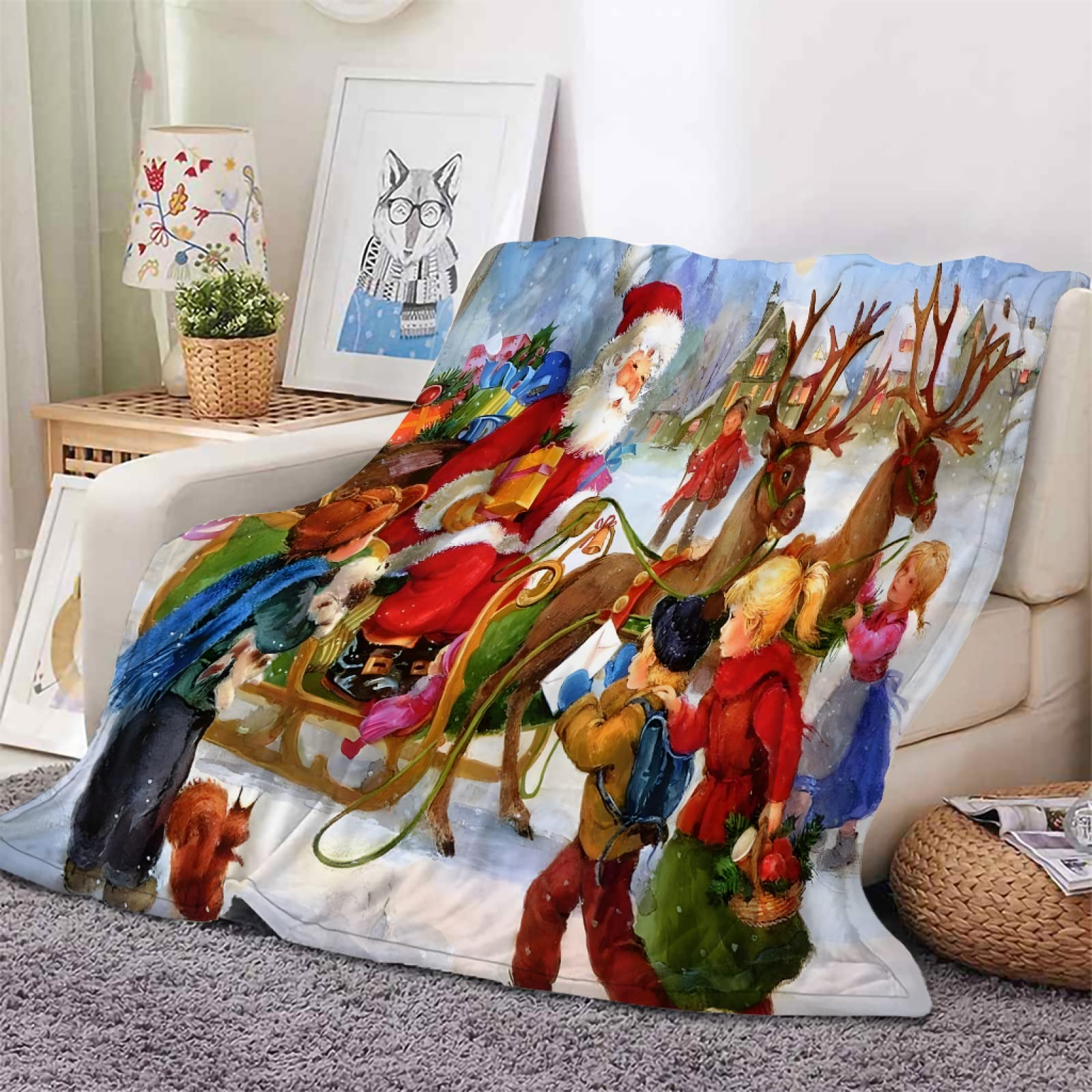 Générique Plaid Noël, Couverture Polaire 130x150 Motif Cerf Noël, Plaid