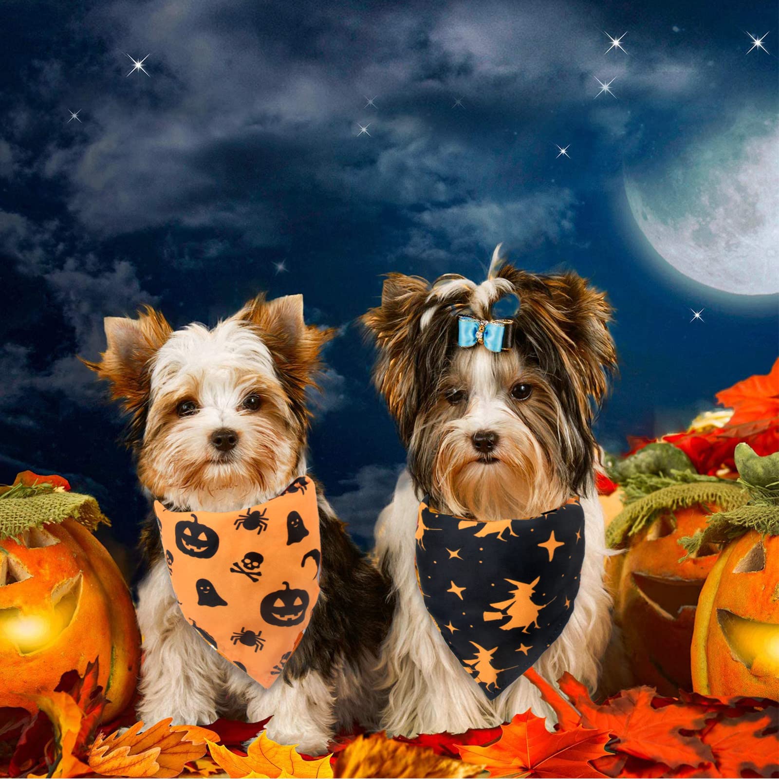 Bandany dla psa na Halloween, 2 szt. zmywalnych halloweenowych czarownic wzór dyni szalik dla psa, regulowana trójkątna chusta dla kota psa, akcesoria do kostiumu dla szczeniaka małych i średnich dużych psów
