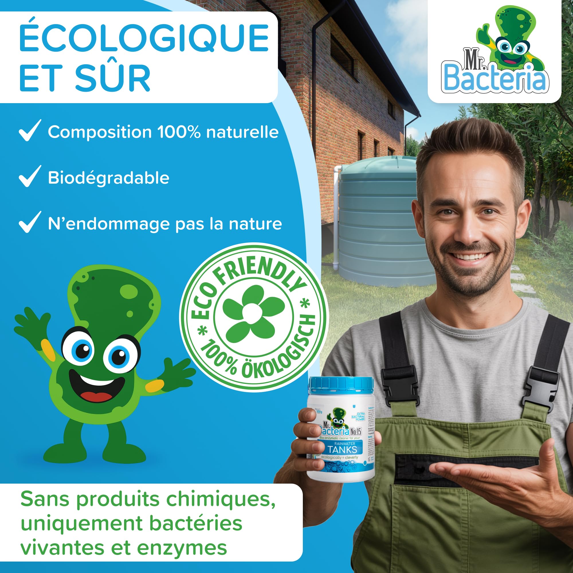 Mr. Bacteria N°15 Nettoyant bio-enzymatique pour vos réservoirs d'eau de pluie 500 g