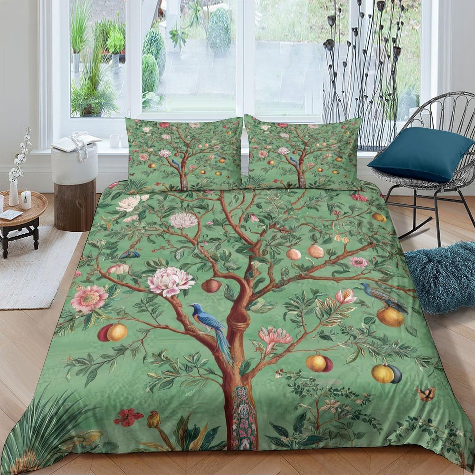 Ctjqhvkz Style-1 3D Printed Botanical Garden Fitted Sheet Microfiber Anti-Slip Peach Blossom Bed Cover For Bedroom Dorm Decorative Single（135X200cm）