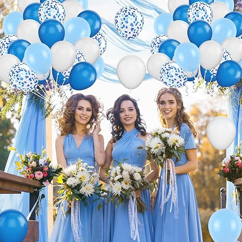 Miniatura 7 de Globos de color azul marino y blanco, 60 globos azules metálicos plateados y blancos de 12 pulgadas con globos de confeti, globos de látex azul