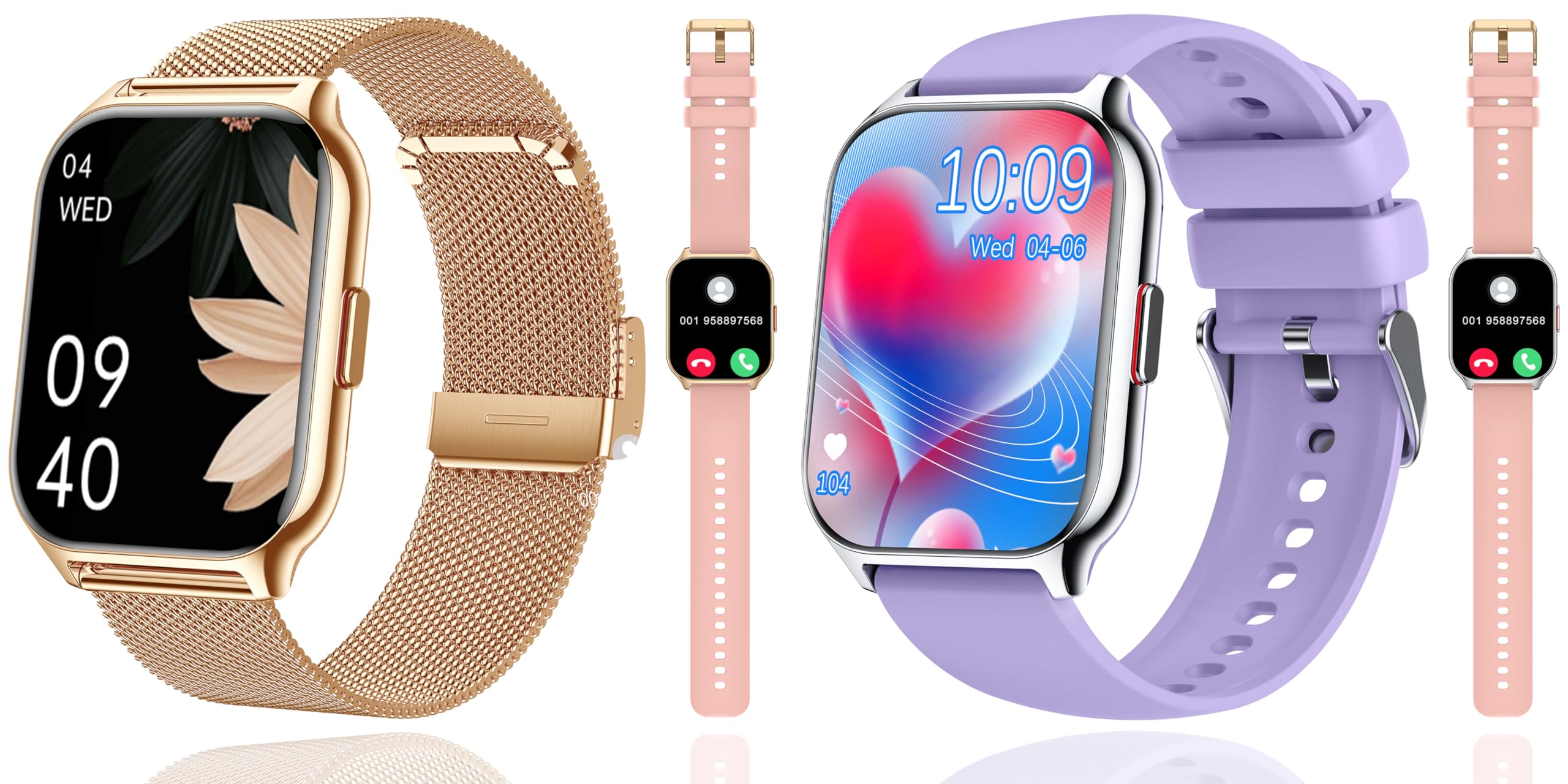 ZOSKVEE2-Pack Smart Watch with 4 Bands, 2.0" Fitness Tracker Watch(Dial/Answer Calls) with Heart Rate/Blood Pressure/Blood Oxygen Monitor for Android iOS