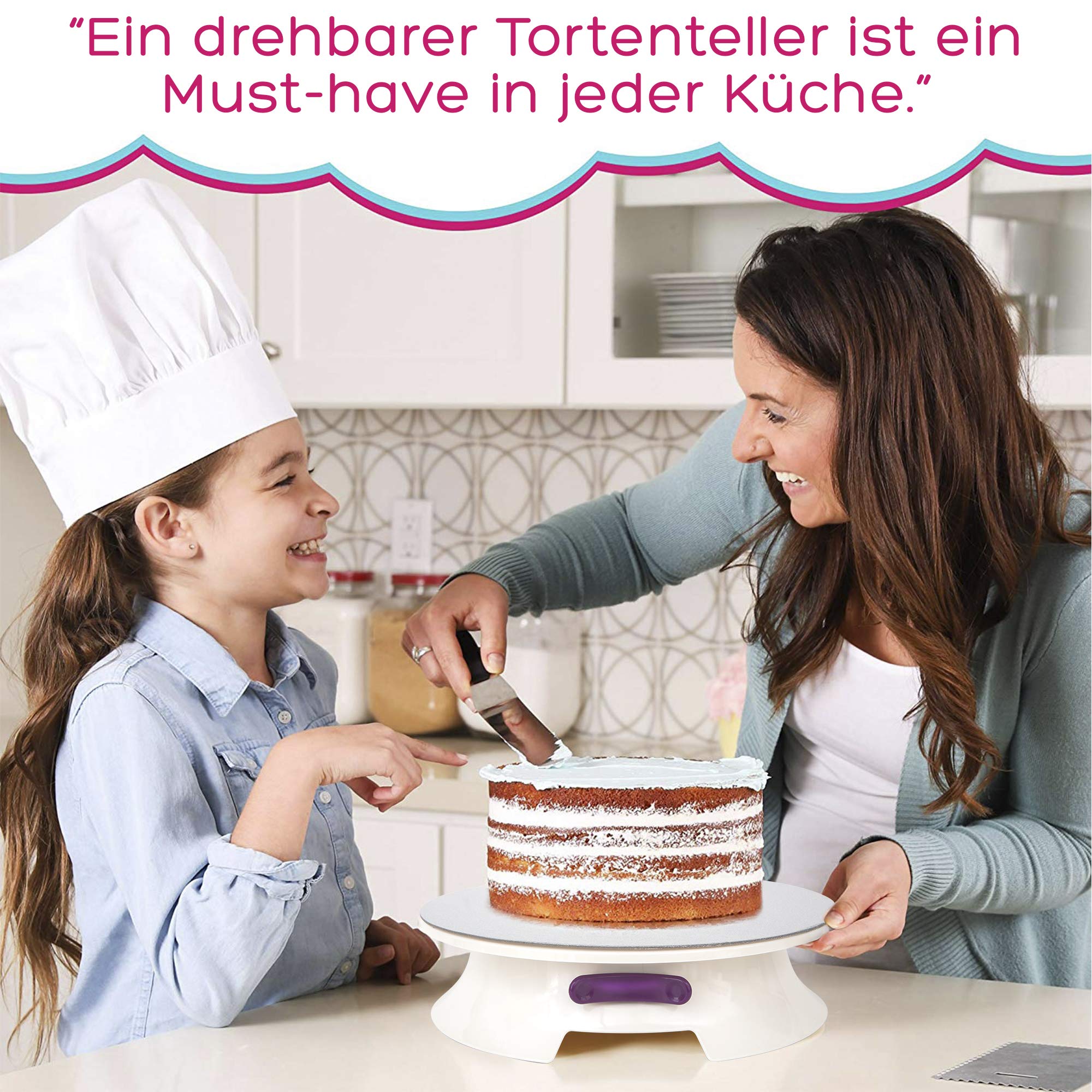 Piatto girevole per torte MoNiRo - alzata girevole con piatto da 30 cm e accessori professionali per dolci con fondente - spatola angolare in acciaio inox + smoother per la realizzazione di torte