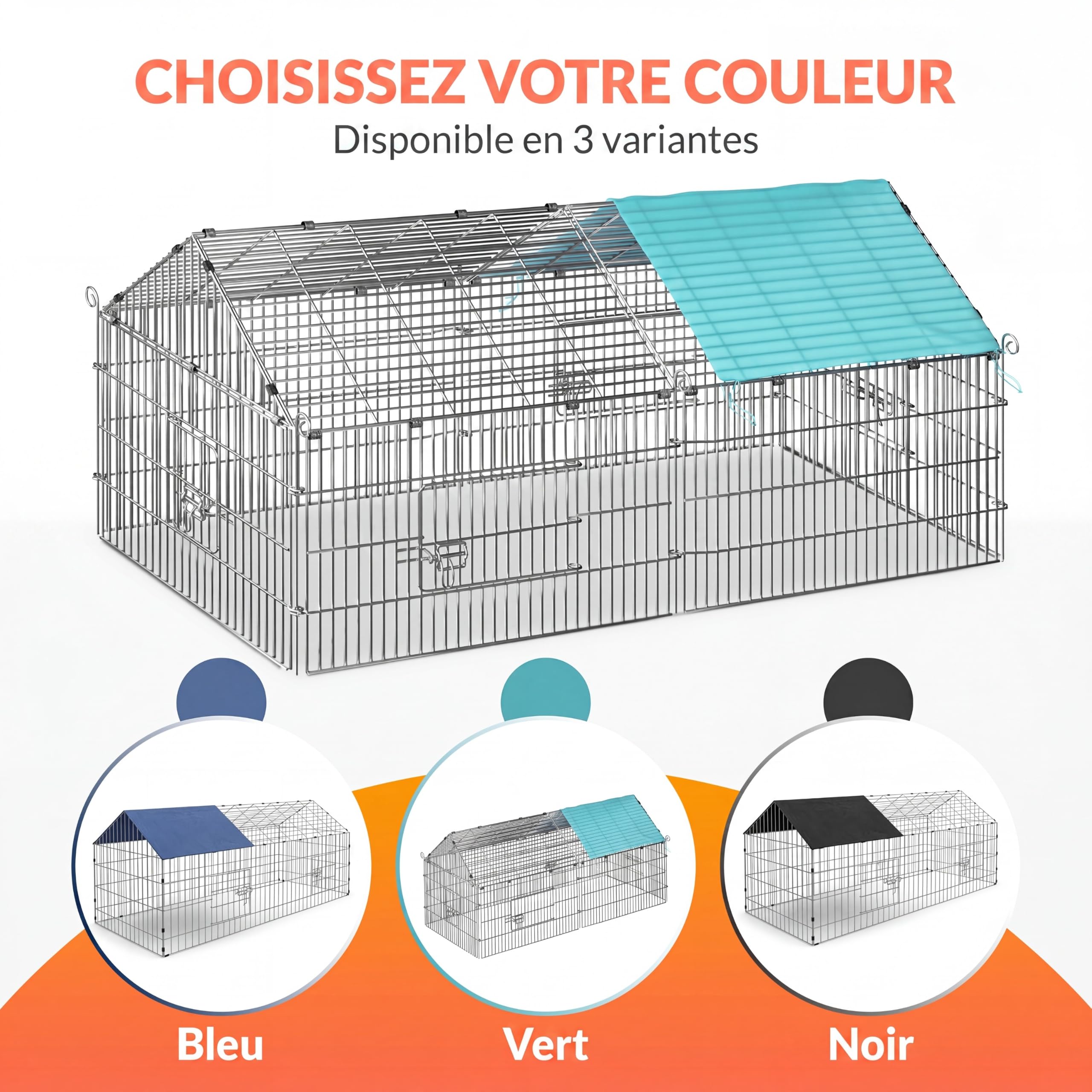 Cadoca Enclos pour Lapin Vert en Métal - Cage Extérieure 180x75 cm avec Toit Amovible et Bâche Protection UV