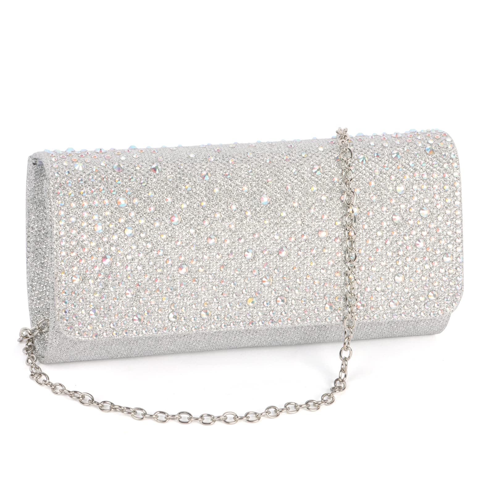 NiCoLaWomen Clutch Bag, Glitter Envelope Clutch Bag, Elegant Sequins Evening Bag with Chain Strap for Wedding Dinner Evening Clutch Prom Party Handbag Ladies (Silver)
