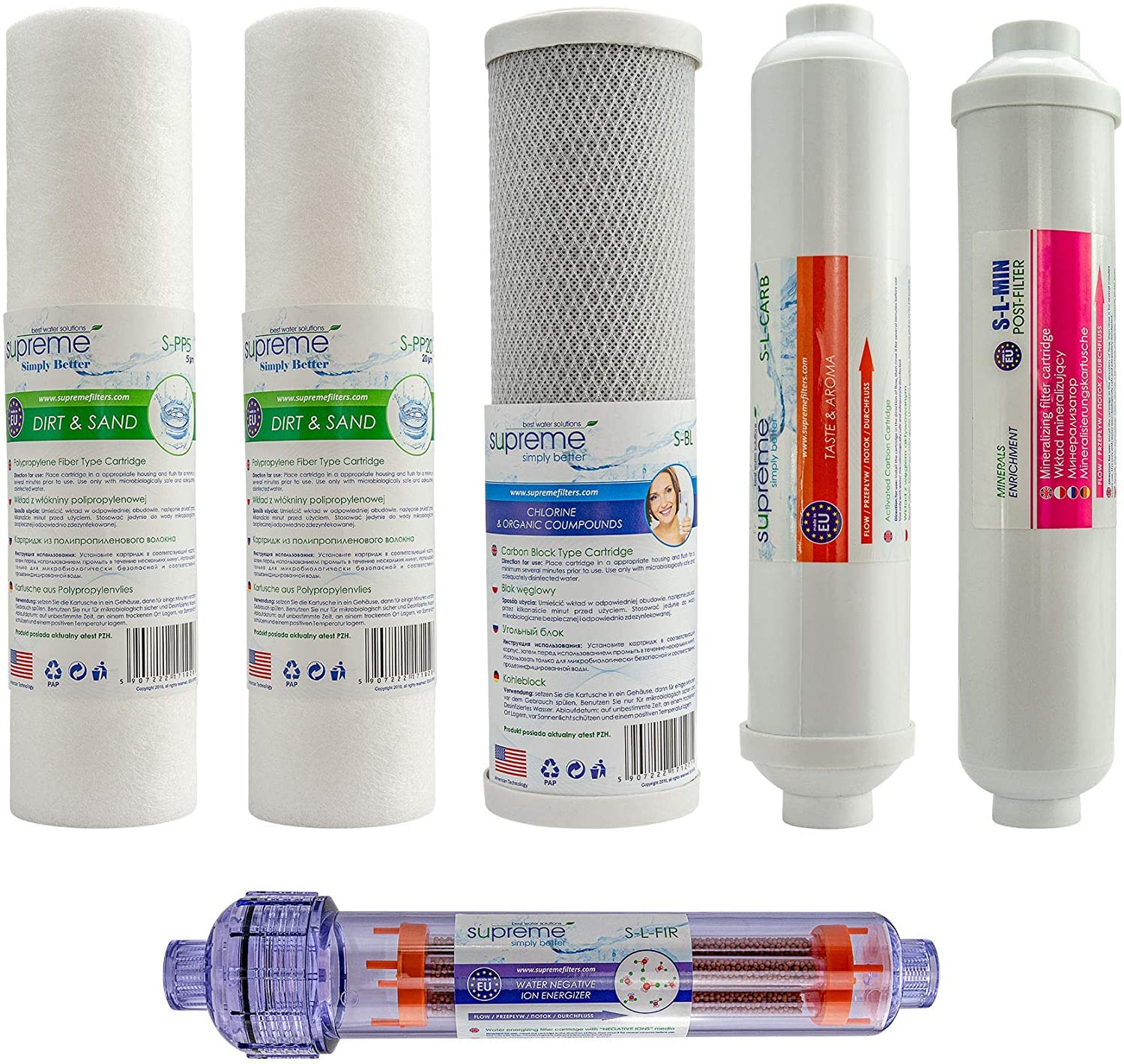 Zestaw filtrów zamiennych do systemu odwróconego osmozy, filtr do osmozy Supreme, instalacji wody pitnej, filtrów osmotycznych, filtrów membranowych, systemu osmotycznego, membrany, filtr wody: (RO7)