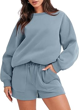 ANRABESS Women 2 Piece Outfits Sweatsuit Oversized Sweatshirt & Lounge Shorts 2023 Casual Cozy Pajamas Tracksuit Set