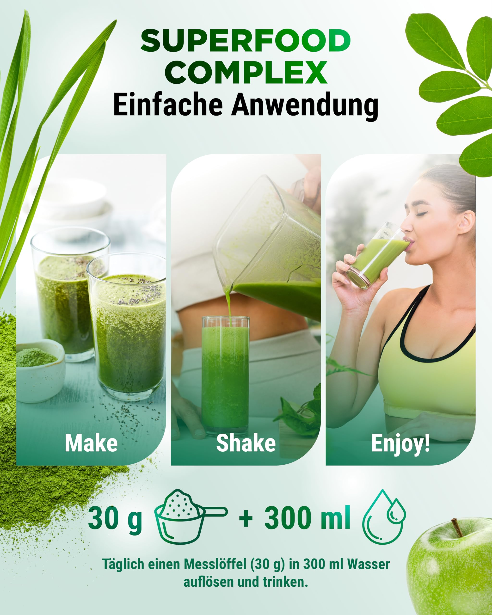 vit4ever Greens & Fiber Pulver - 600g - 16g Ballaststoffe & Superfoods | Flohsamen, Spirulina, Moringa, Gerstengras, Inulin, Apfelfaser, Kurkuma