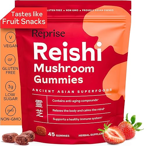 Reprise Gomitas Reishi asiáticas, 240 mg de hongo Reishi de espectro completo, apoyo al sistema inmunológico, apoyo de energía y vitalidad