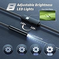 Vista 5 de Cámara endoscopio con luz, herramientas de boroscopio HD 1920P con 8 luces LED ajustables, endoscopio con cámara de serpiente semirrígida