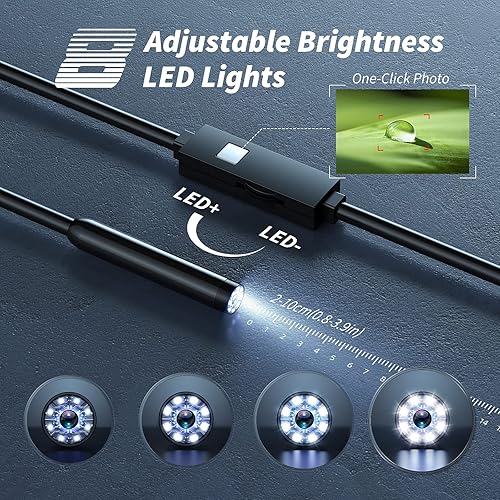 Miniatura 5 de Cámara endoscopio con luz, herramientas de boroscopio HD 1920P con 8 luces LED ajustables, endoscopio con cámara de serpiente semirrígida,