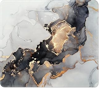 Mouse Pad, Minimalism Marble Style Computer Pad, Anti-Slip Rubber Mouse Mat with Stitched Edges for Gaming, Office, Laptop, PC, Women, 9" x 8" Thick 3 mm, Gray Gold Marble