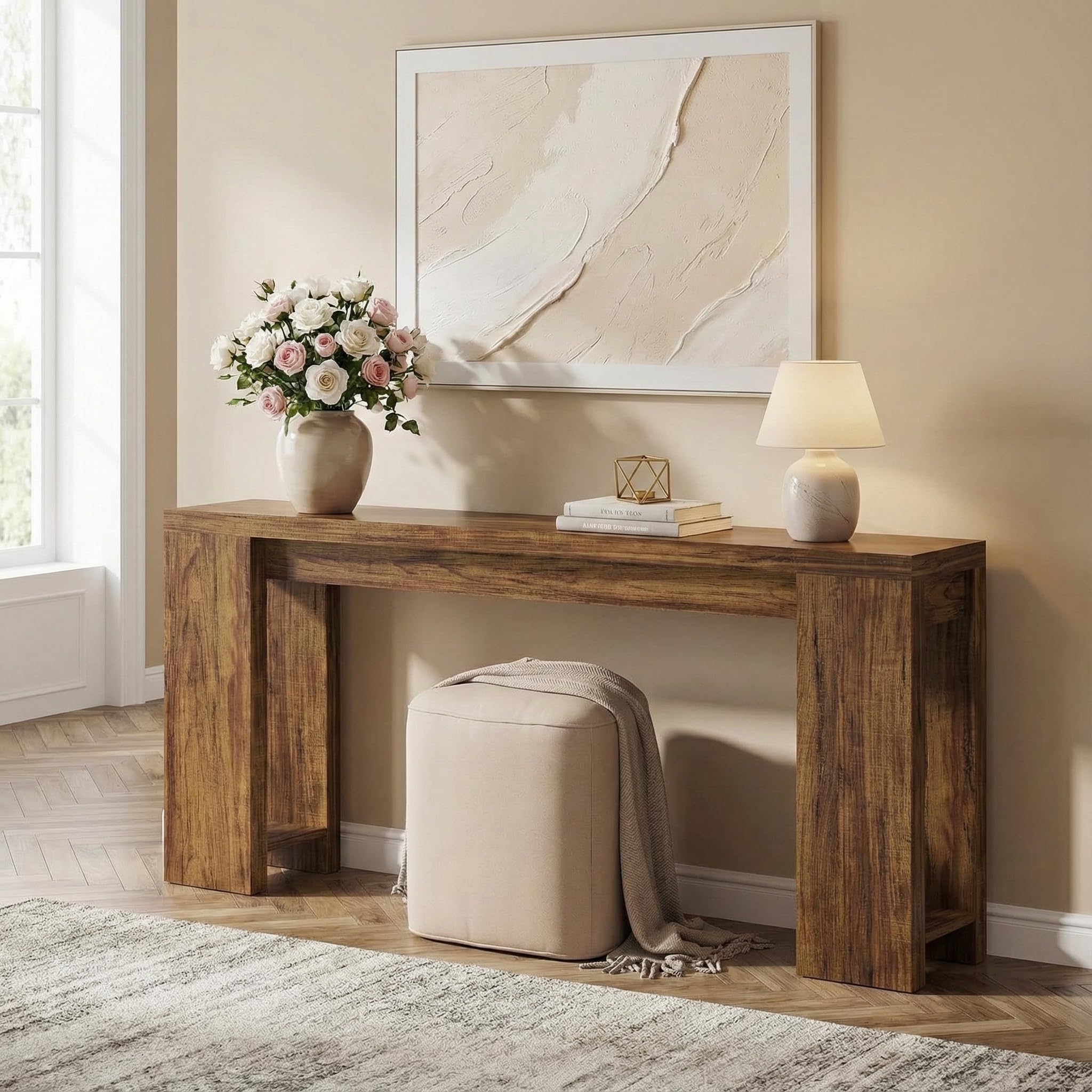 Lailang 160cm Consolle Ingresso, Tavolo Consolle, Mobile Ingresso Corridoio, Consolle Ingresso Legno, Consolle Dietro Divano, Tavolino Stretto E Alto, 160 x 30 x 85 cm, Marrone Scuro