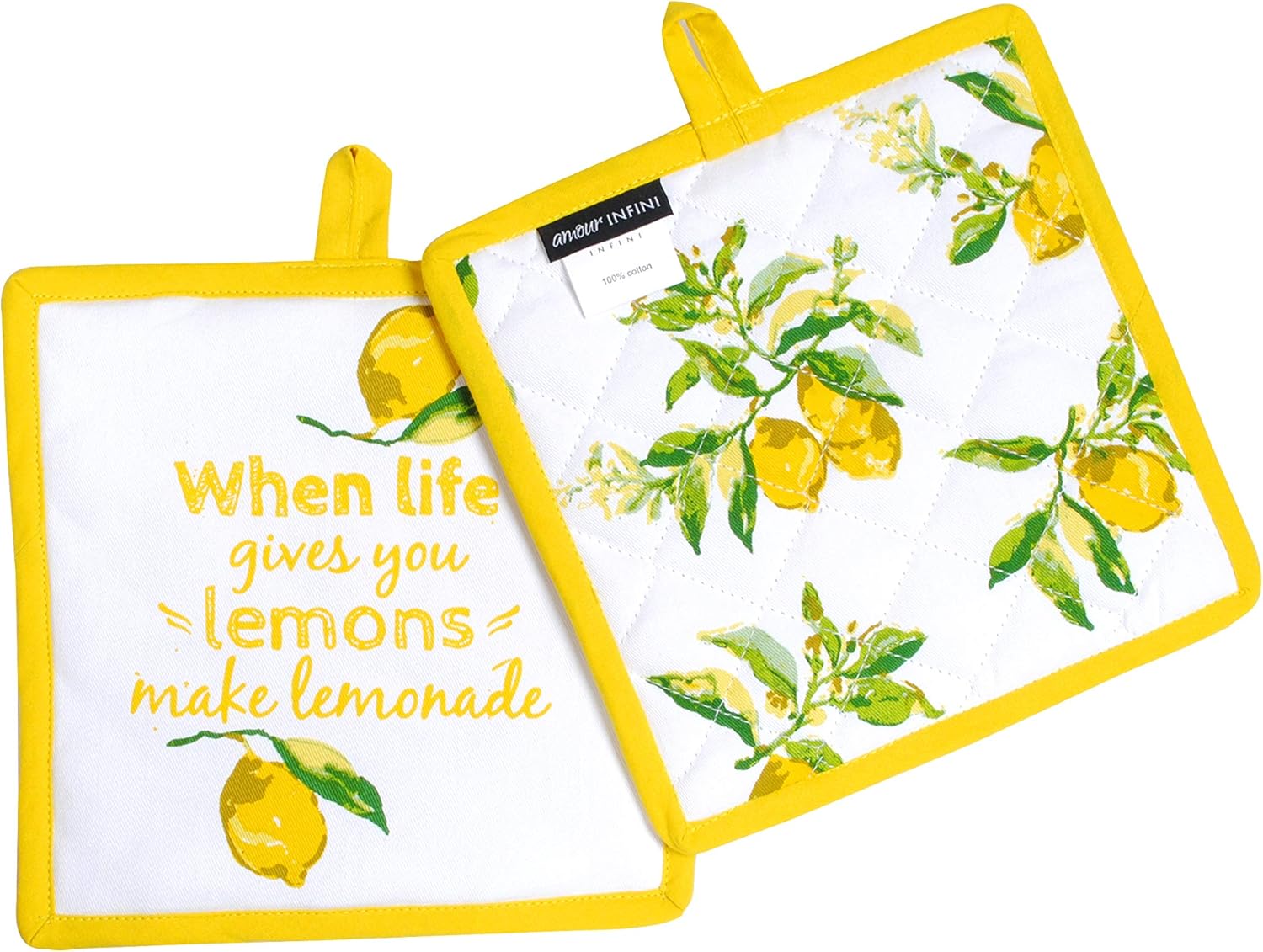 AMOUR INFINI Pot Holders, Unique Citrus Splash Design, Pot Holders Heat Resistant, Made of 100% Cotton, Eco-Friendly & Safe, Set of 3, Pot Holder size 8 x 8 inches, Pot Holders for Kitchen : Home & Kitchen