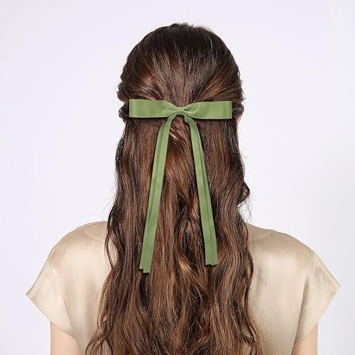 Miniatura 5 de Ambesi Pinzas para el pelo con lazo para el pelo, color rojo, negro, blanco, verde, pinzas para el cabello con borlas, lazo para mujeres y niñas,