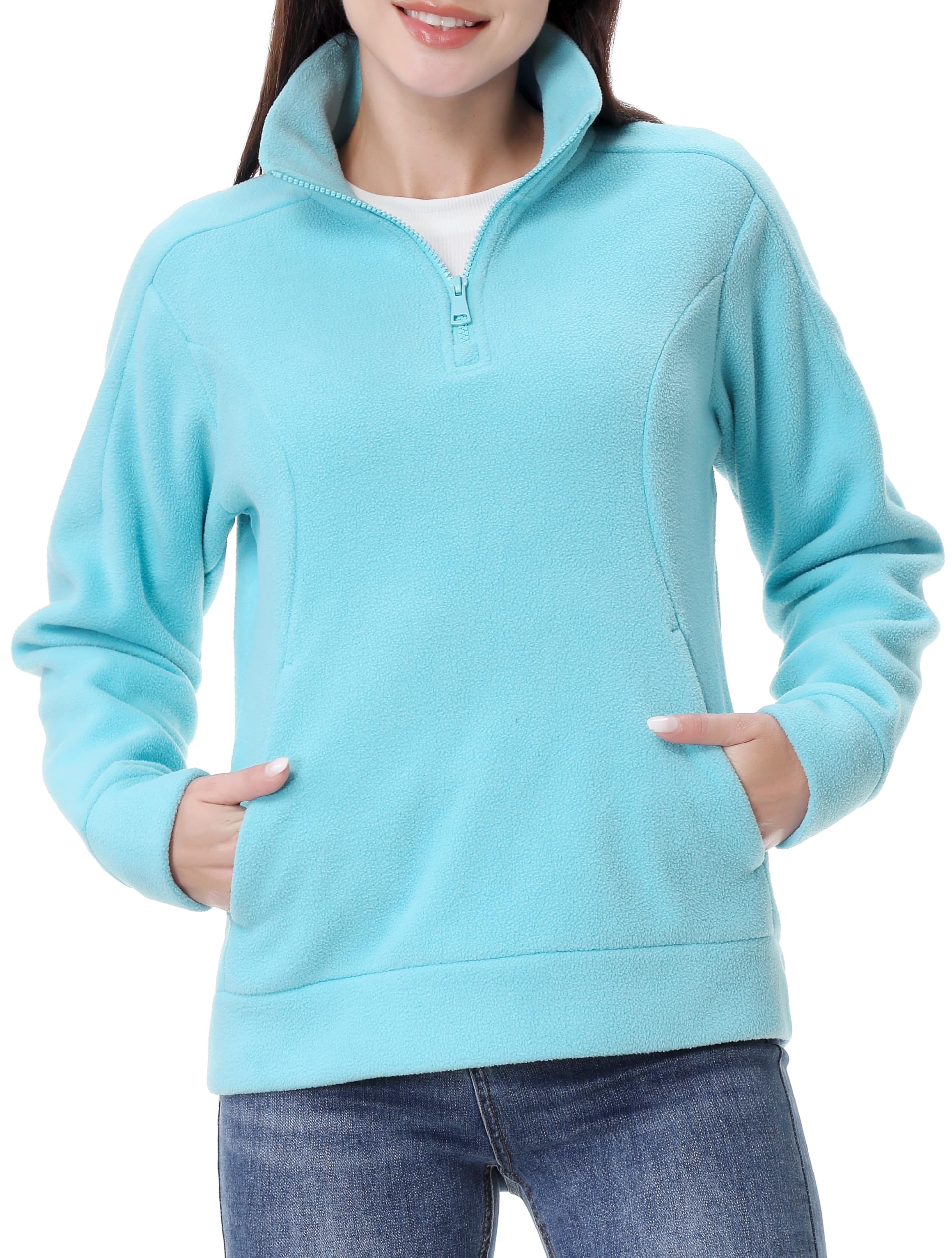 GIMECEN Women's Soft Polar Fleece Pullover Quarter-Zip Sweatshirt Long Sleeve Sweater Jacket Casual Fall Outerwear