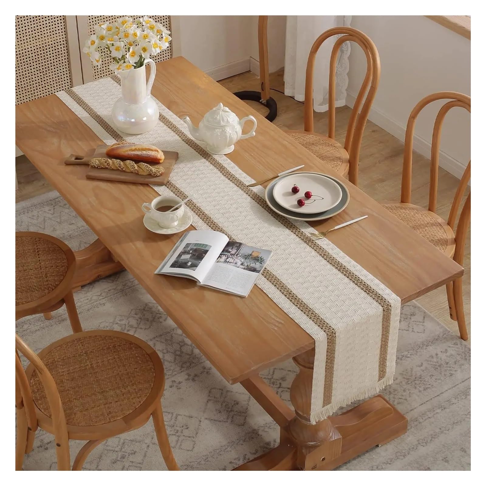 Tischdecke Läufer Tischläufer Handgefertigter Tischläufer mit Quasten for Esszimmer-Schlafzimmer-Dekoration(30 * 220cm)