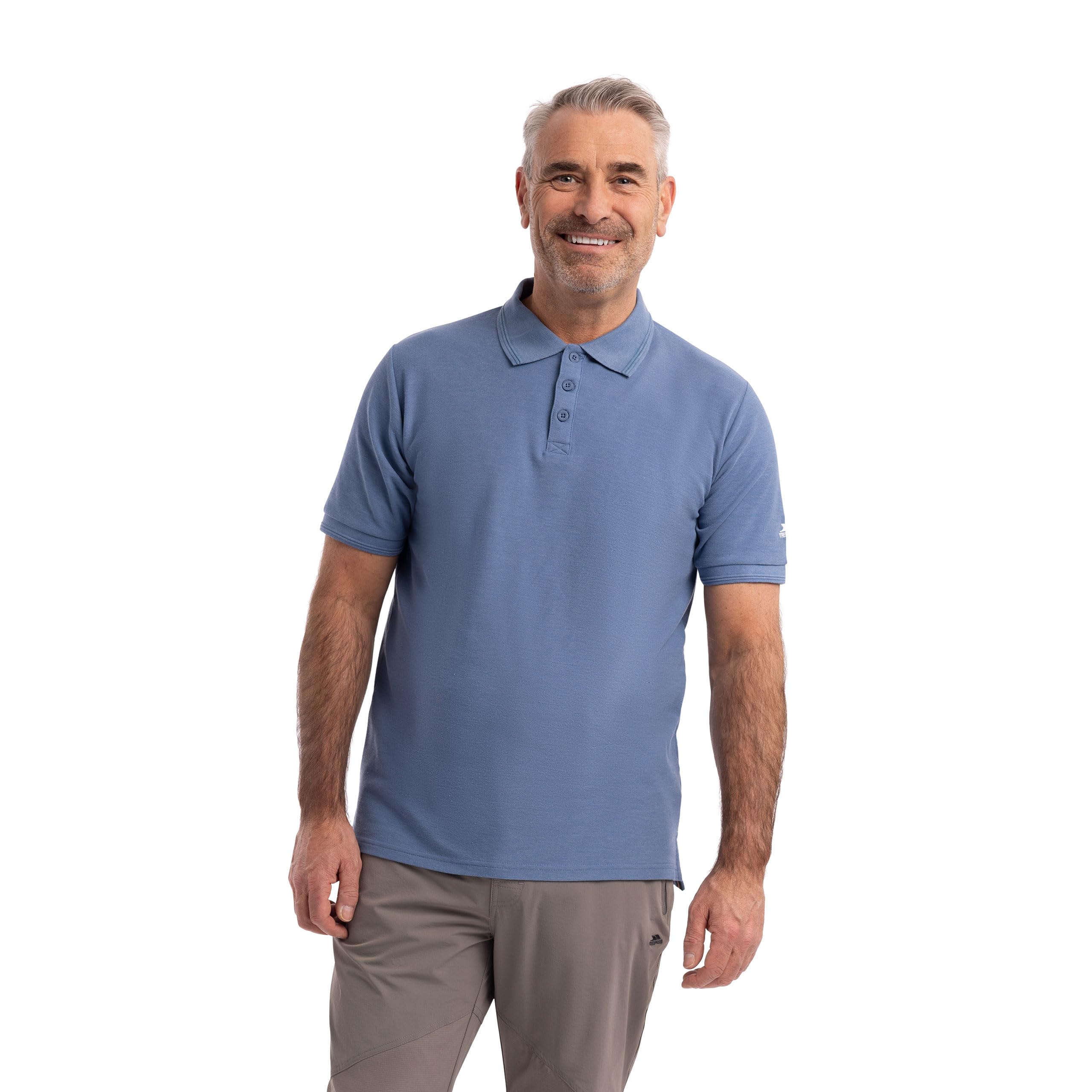 Trespass Men's Denim Blue Casual Button Up Polo Shirt Embroidered Short Sleeves Brave