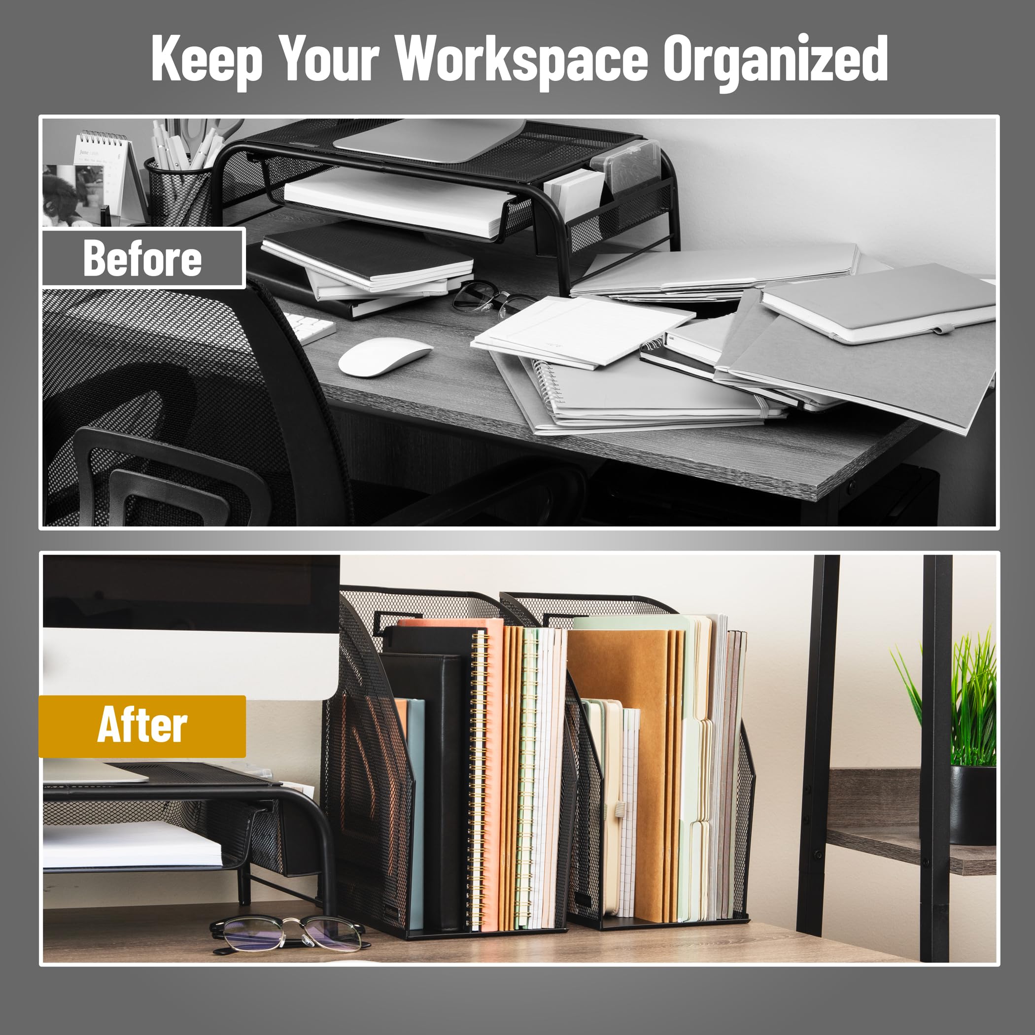 Mind Reader Organizer verticale per documenti, set di 2, organizer da scrivania, spazio di lavoro, ufficio, rete metallica, 15,9 cm di lunghezza x 25,4 cm di larghezza x 31,8 cm di altezza, nero
