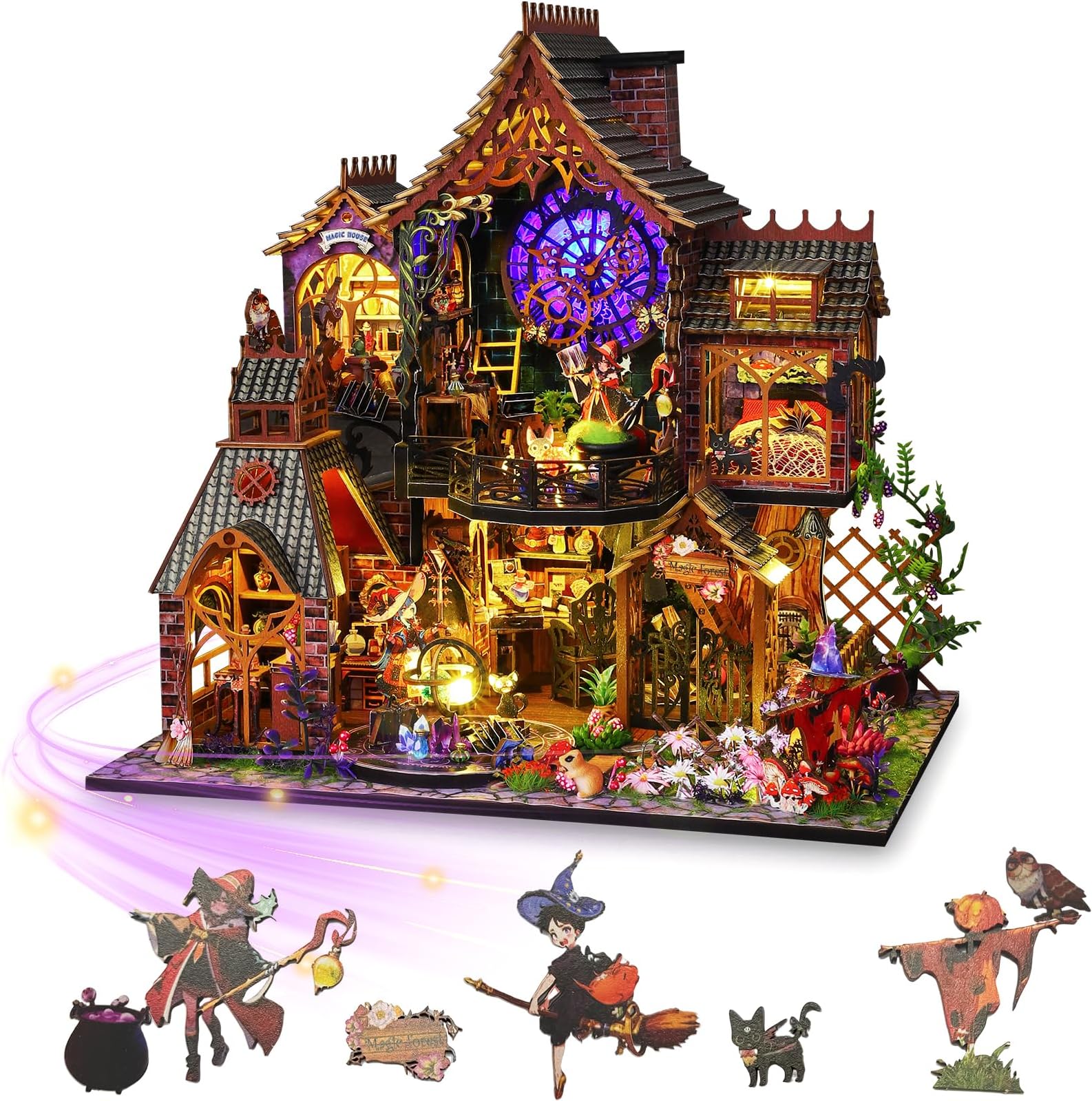 Mostop DIY Miniature Dollhouse Kit, Wooden Dollhouse Kit Miniature House Kit with LED Light,Creative Room Idea for Kids/Adults Magic House DIY Kits (Magic Spirit)