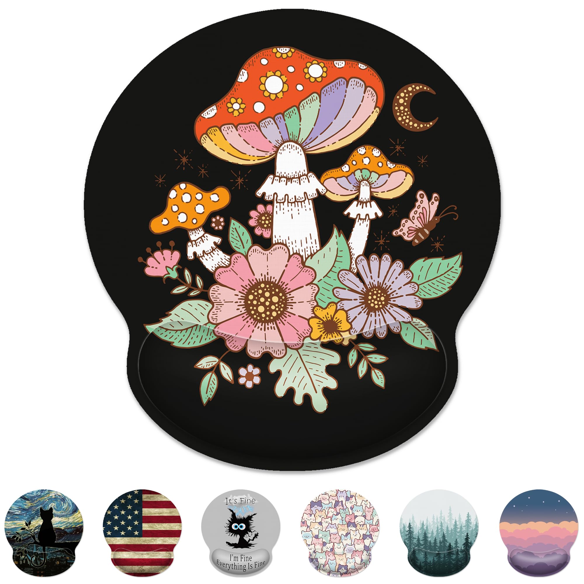 Ergonomic Mouse Pad with Wrist Support,Black Mushroom Mouse Pad with Wrist Rest,Relieve Wrist Pain Mousepad Non-Slip Rubber Base,Mouse Pads for Desk,