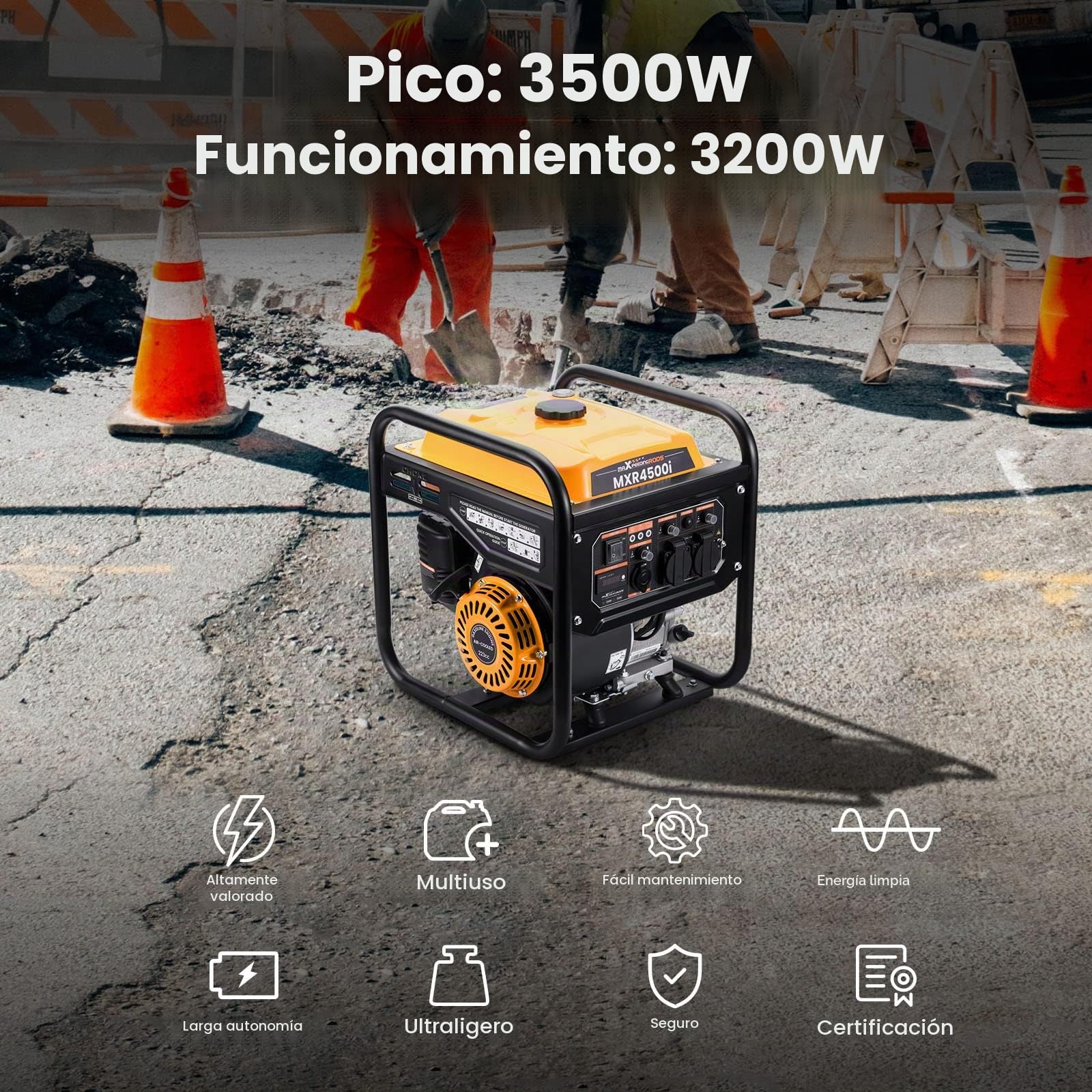 maXpeedingrods Generador inversor portátil de 3500 W, 4 tiempos, onda sinusoidal pura, generador de gasolina para camping, RV, viajes, hogar o lugares de trabajo