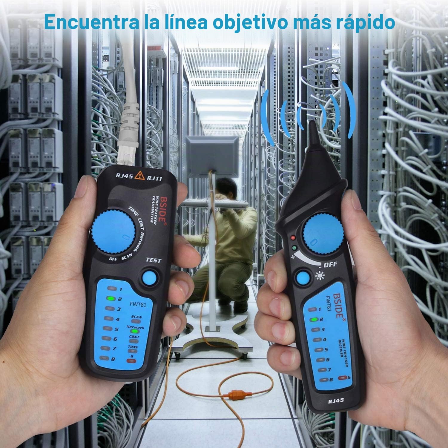 Bside - Rastreador de cables FWT81 RJ45 RJ11 probador línea telefónica LAN TV búsqueda línea eléctrica continuidad cable de red, con linterna