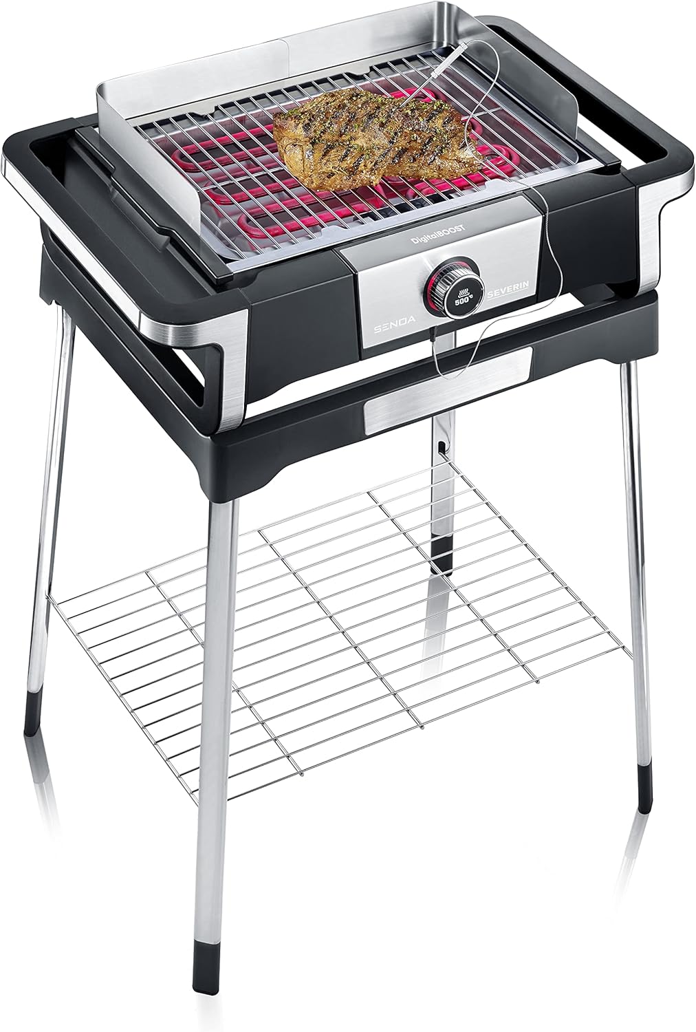 SEVERIN SENOA DigitalBOOST S - Barbecue elettrico con supporto, con avvio rapido fino a 500 °C, per balcone con superficie SafeTouch, in acciaio inox/nero, PG 8118 SEVERIN SENOA DigitalBOOST S - Barbecue elettrico con supporto, con avvio rapido fino a 500 °C, per balcone con superficie SafeTouch, in acciaio inox/nero, PG 8118