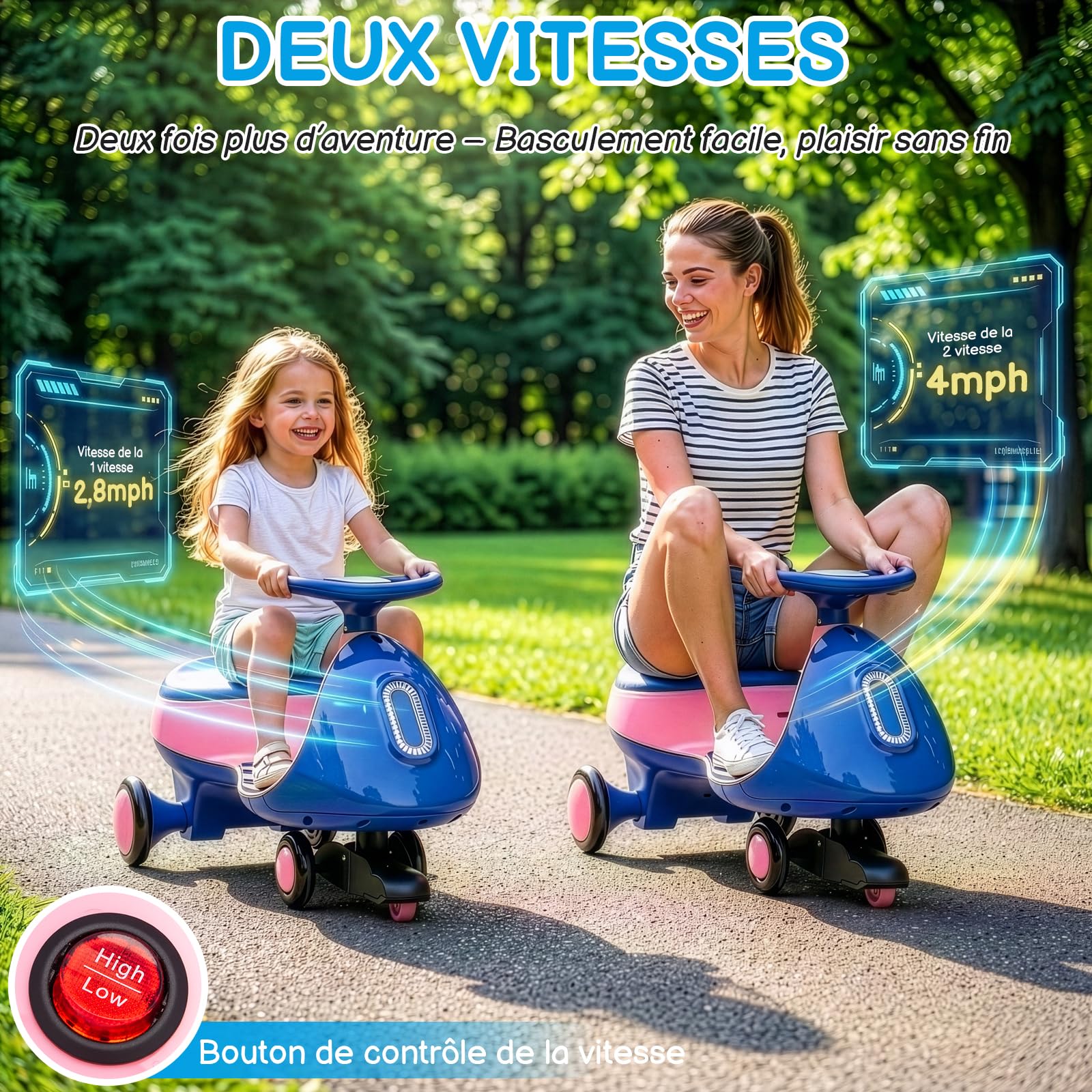 Voiture électrique Enfant 2 en 1 avec MP3 pour Enfants à Partir de 3 Ans Bleu-Rose