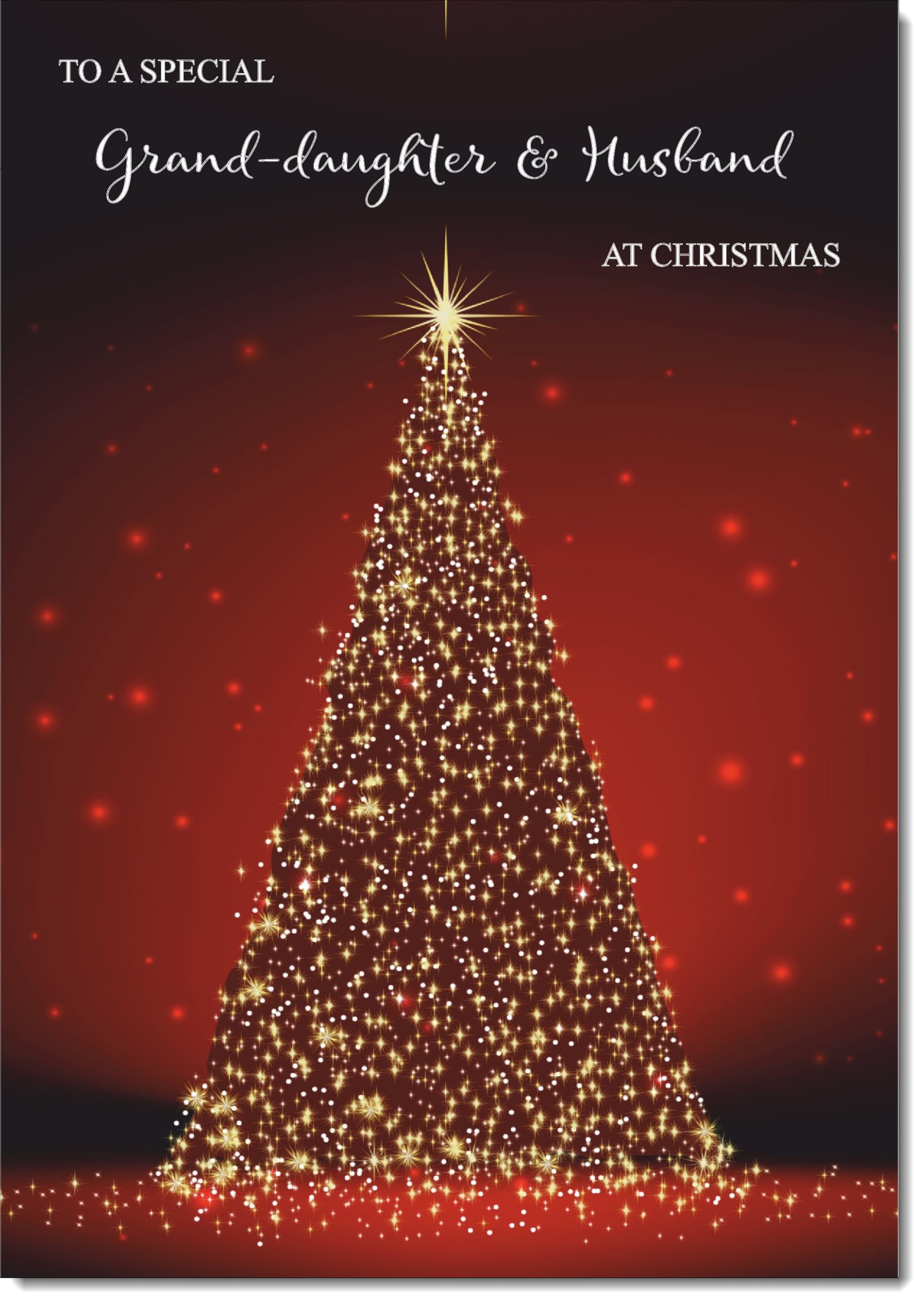 doodlecards Granddaughter and Husband Christmas Card Red Christmas Tree Large A4 Size Christmas Card for Granddaughter & Husband with Plain Envelope