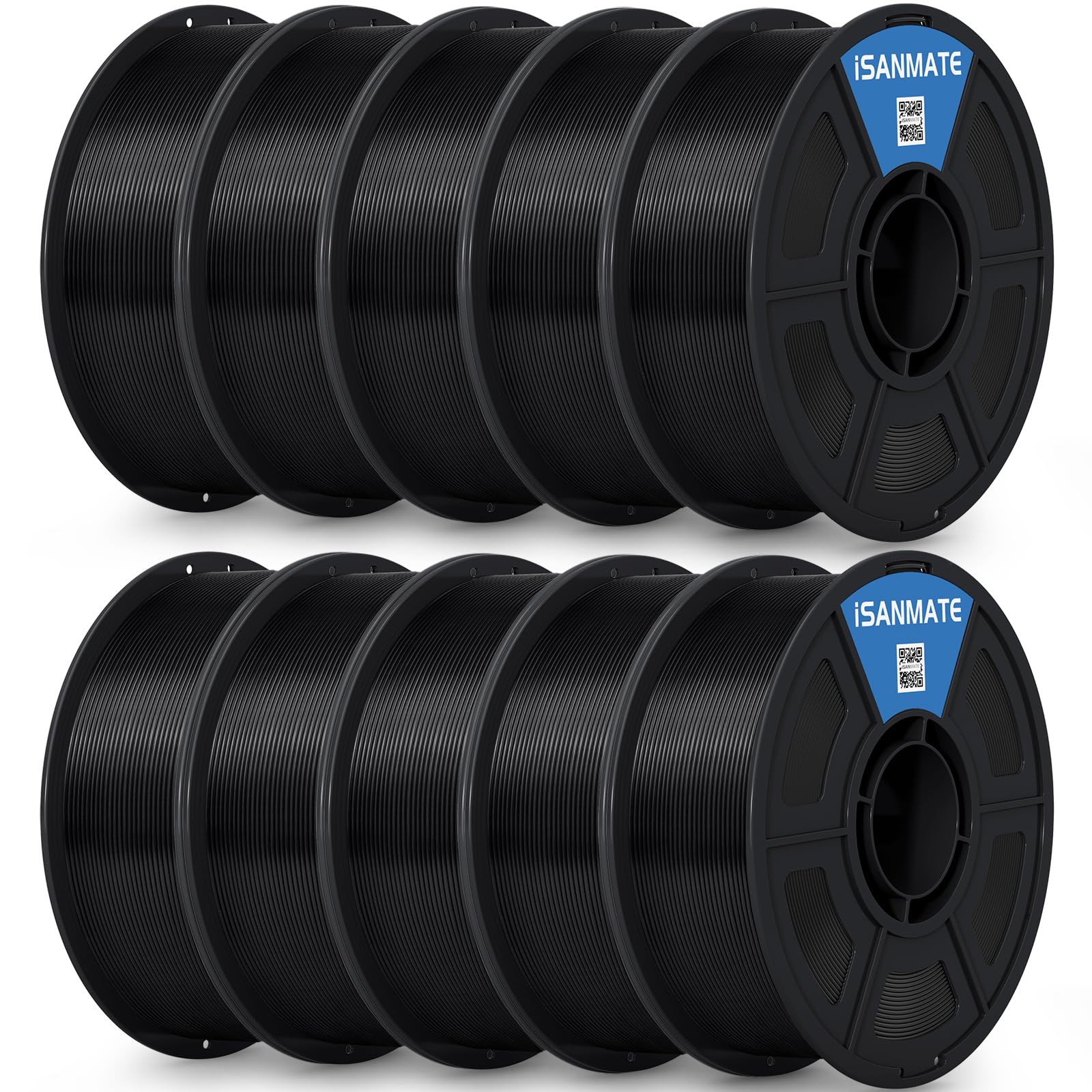 iSANMATE 10KG ASA Schwarz Filament 1.75mm, Premium Anti-UV Wetterbeständiges 3D Drucker Filament für Outdoor, Maßgenauigkeit +/- 0.02mm, 1KG*10 Spule ASA Black Filament für 3D Drucker