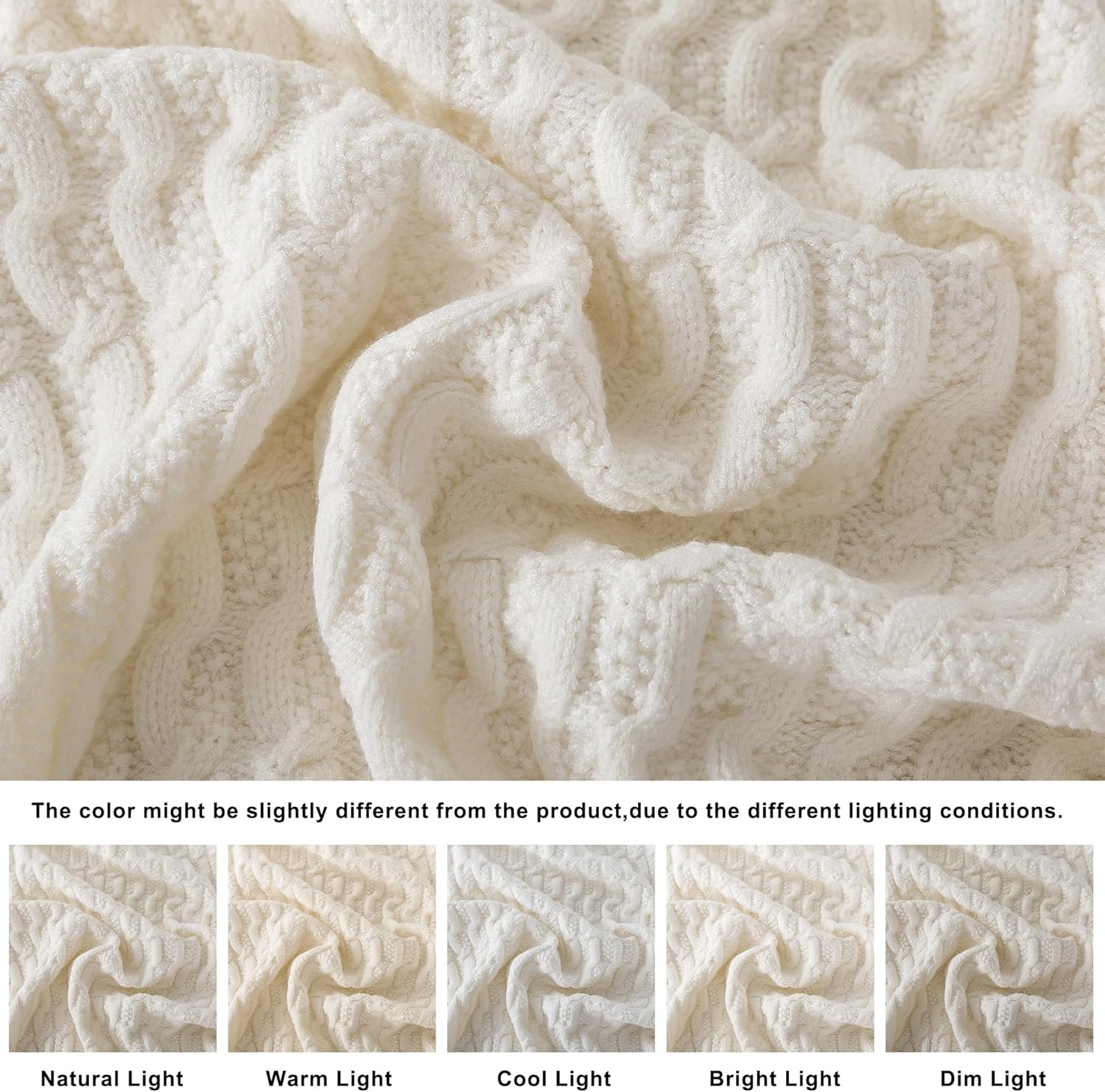 WDCOZY White Cable Knit Throw Blanket – Super Soft, Warm & Lightweight Cream Knitted Jacquard Throw Blanket for Couch, Sofa, Bed, Chair, Cozy Texture Farmhouse Decorative Home Blanket, 50x60 inches - Image 7