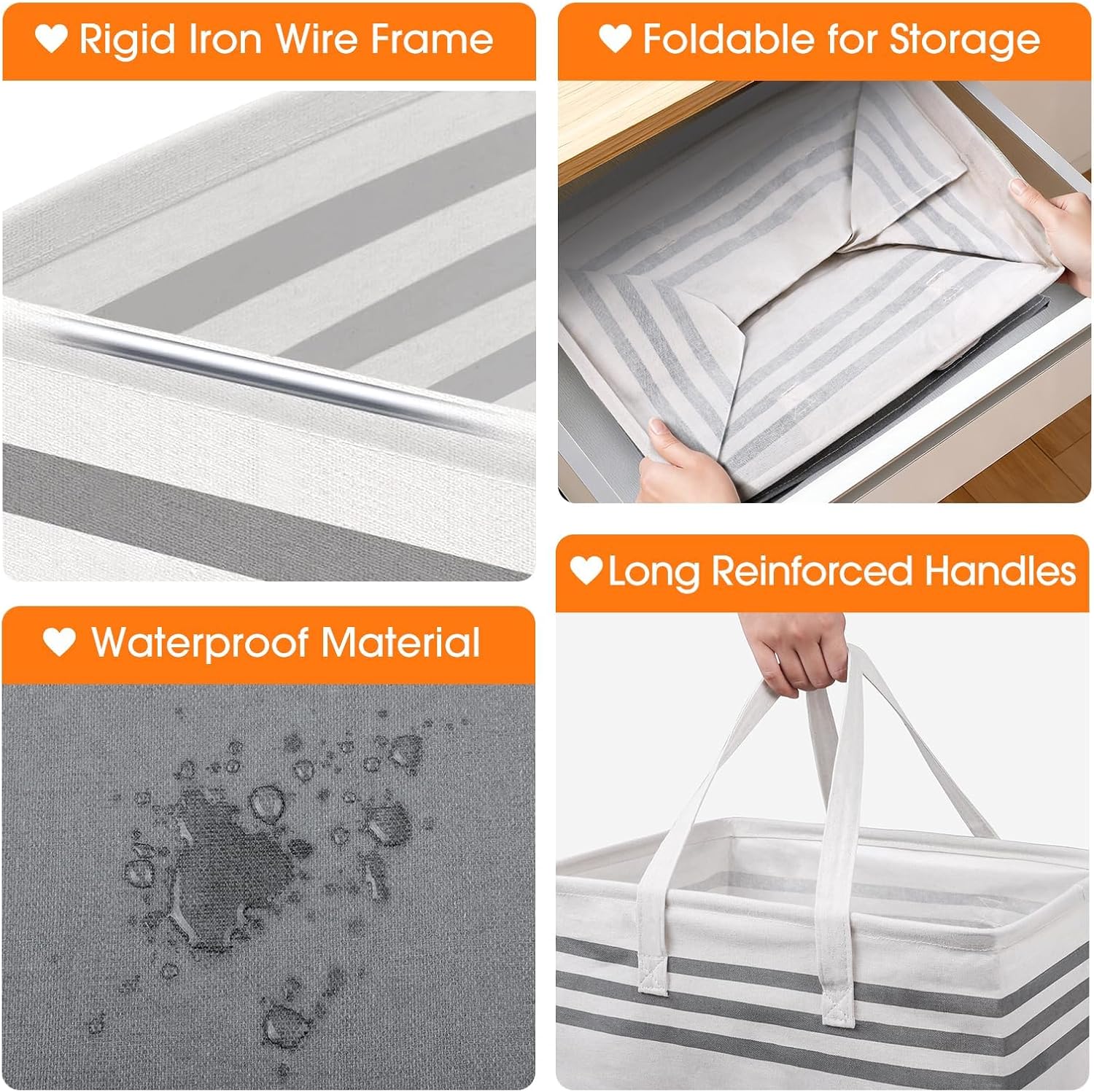 2 Pack Large Laundry Baskets, Laundry Hampers, Freestanding Waterproof Collapsible Clothes Bags with Reinforced Handles - Foldable Dirty Clothes Basket for Dorm, Bathroom, Room (Grey/75L)