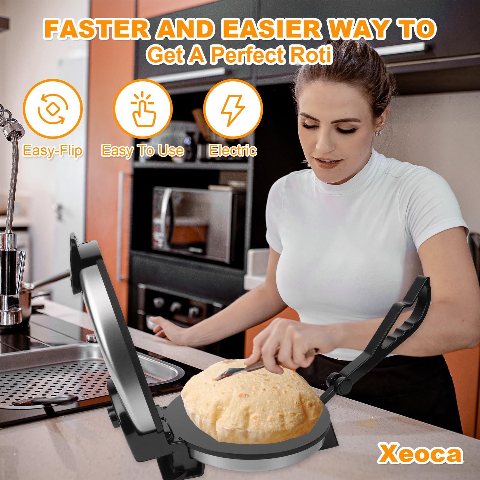 1200W 25,4 cm Roti-Maker von mit kostenlosem Roti-Wärmer – Indischen Chapati, Tacos, Tortilla, Roti AC220-240V 50/60Hz, EU-Stecker, Silvery