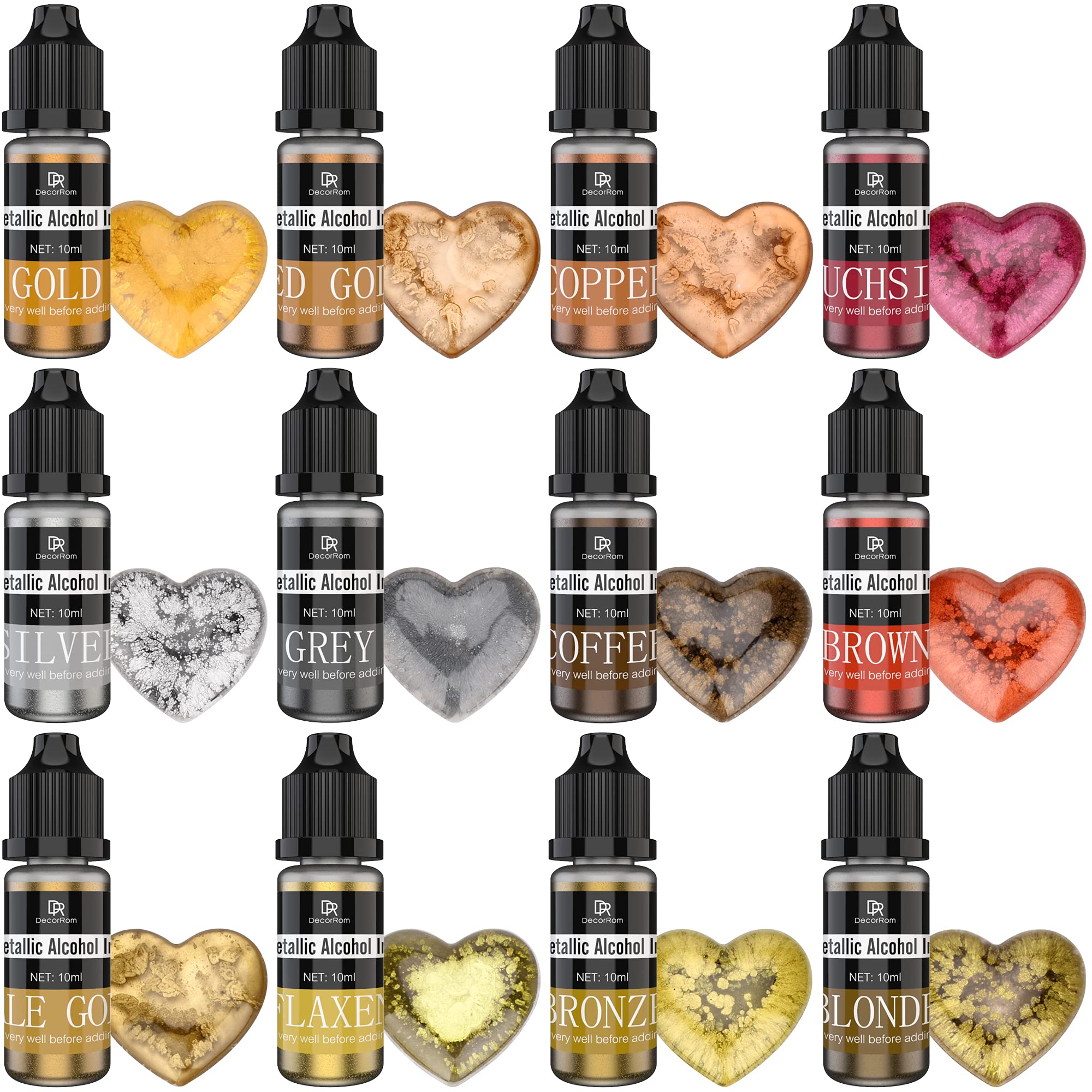 Set Inchiostri Alcolici Metallizzati - 12 Colori Per Resina, Pittura E Arte, Alta Pigmentazione
